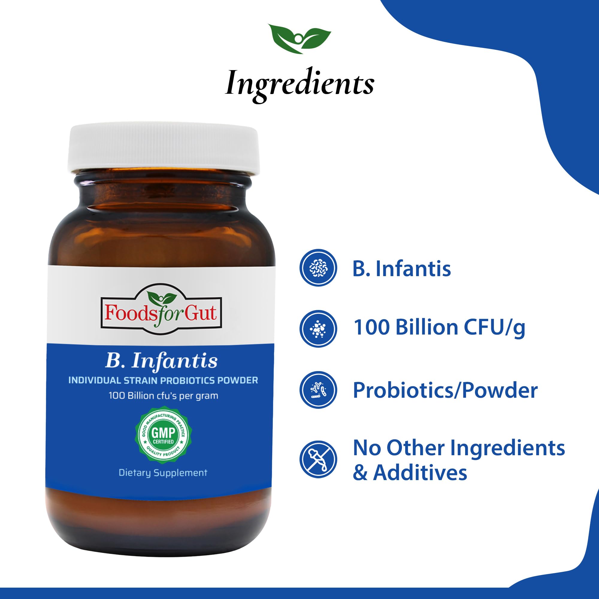 Foods For Gut Bifidobacterium Infantis Probiotic Powder 100 Billion cfu's | Digestive & Immune Support | High Potency | B. Infantis | 30 Grams (1.05 Oz)