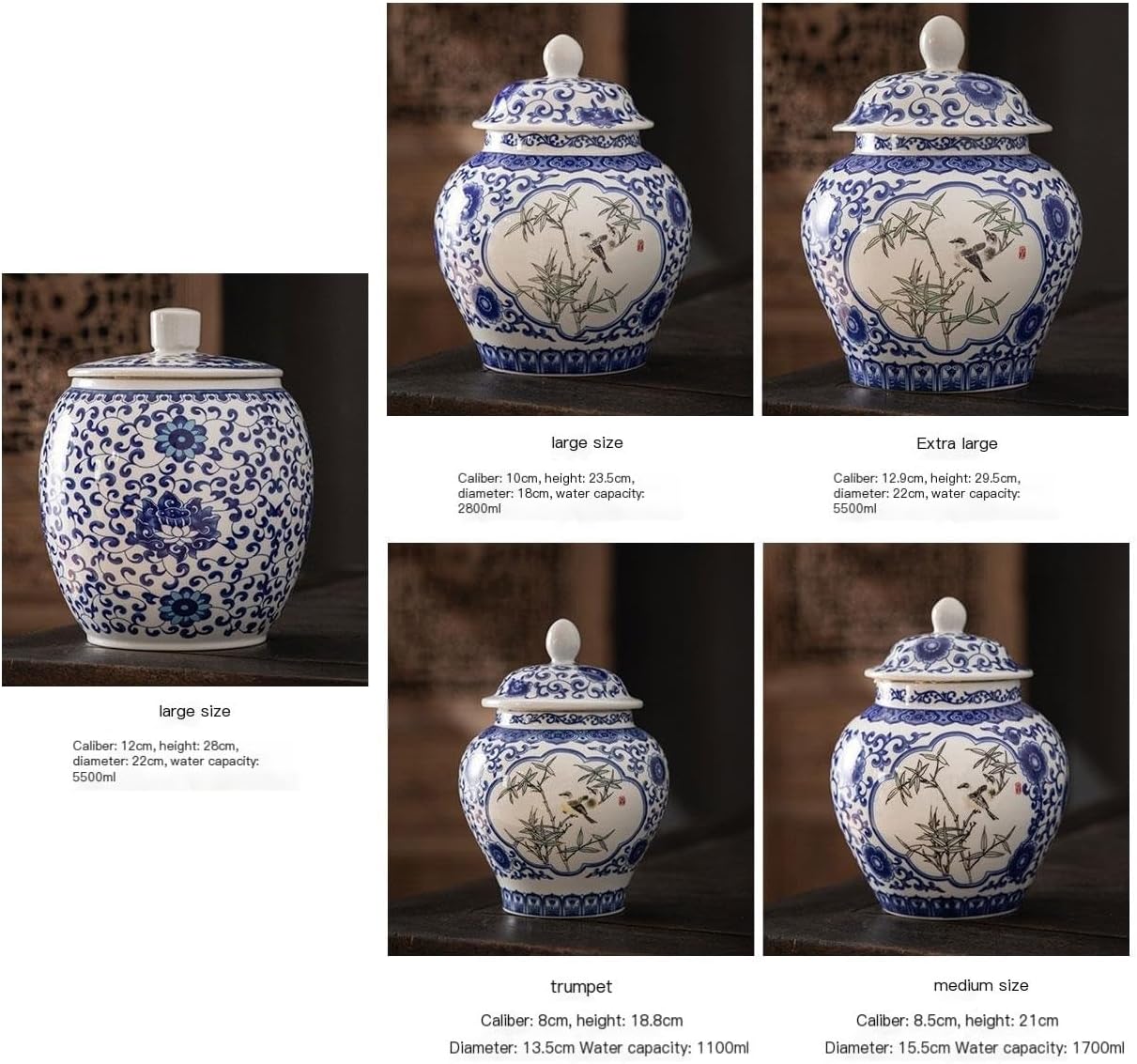 SONGCHAO Sugar Jar Retro Palace Blue and White Porcelain General Jar White Porcelain Storage Loose Tea Storage Jar Ceramic Kitchen Jar Tea Canister (Color : A-s)