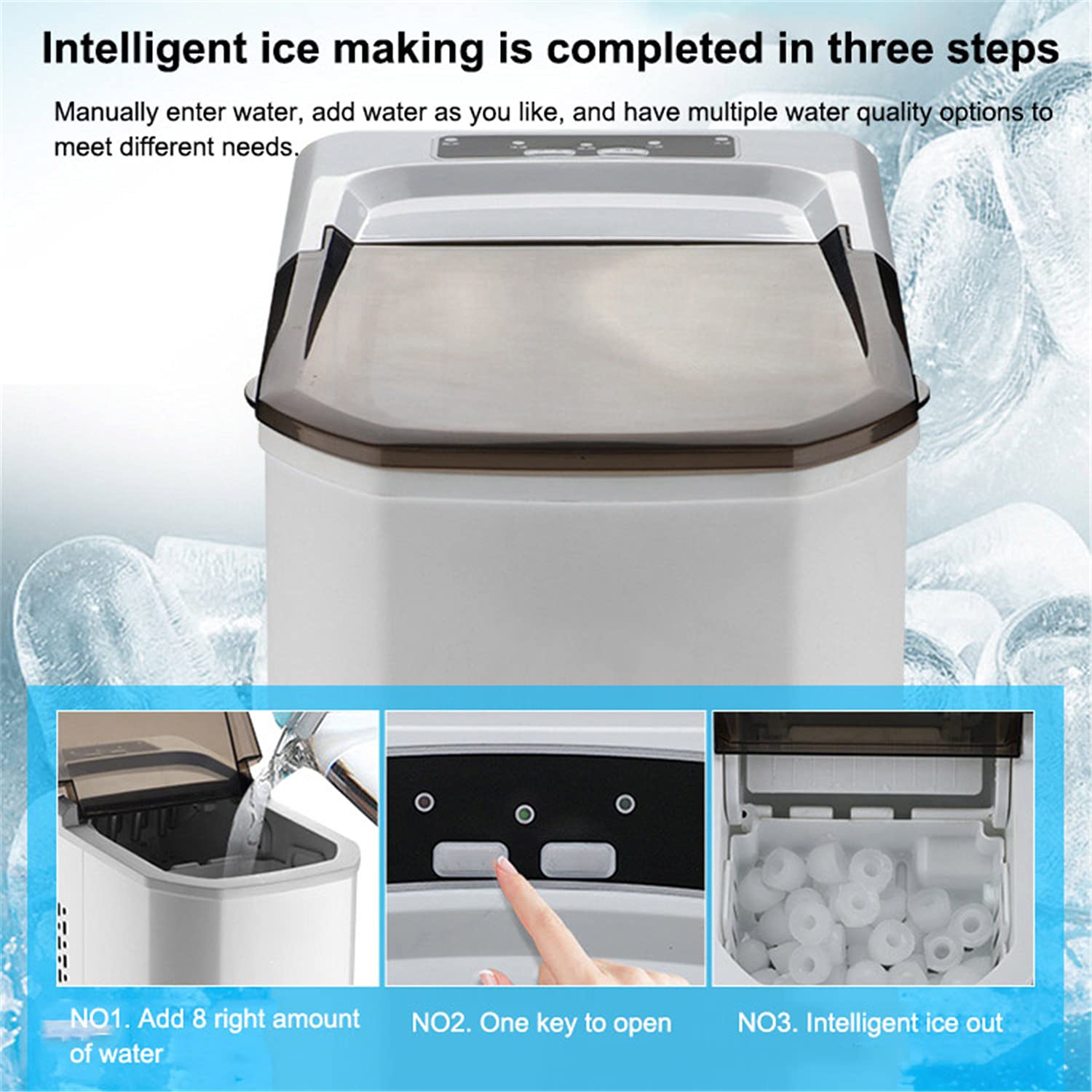 Máquina de hielo, máquina de hielo para encimera de encimera para el hogar, función de autolimpieza, 7,2 kg, 24 horas, 9 cubos listos en 8 minutos con pantalla LED para fiestas, mezcla de hielo