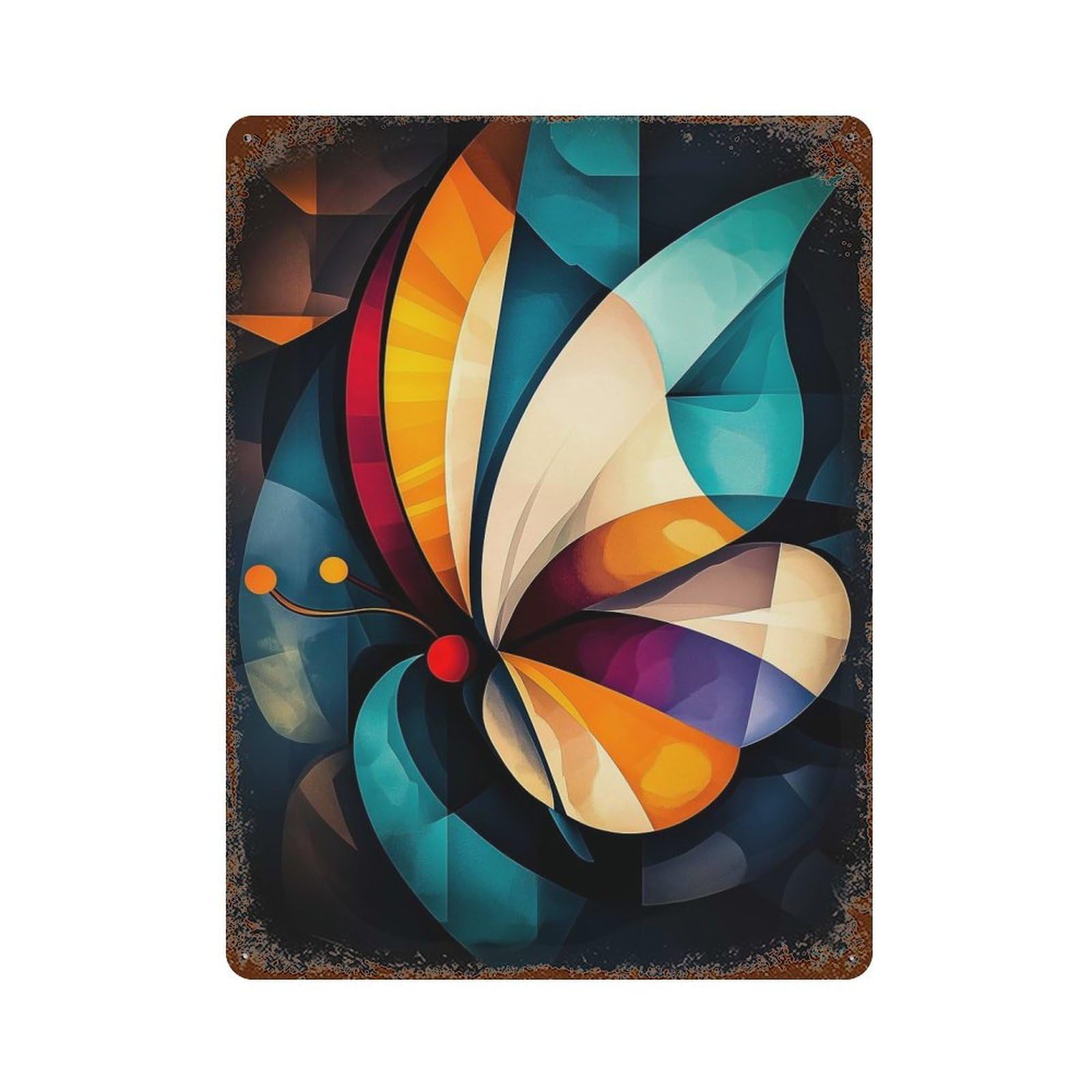 Decorative Tin Sign with Modern Cubism Butterfly Design 15.7"x11.8", for Garage, Bar And Workshop Decor, Farmhouse Wall Decor