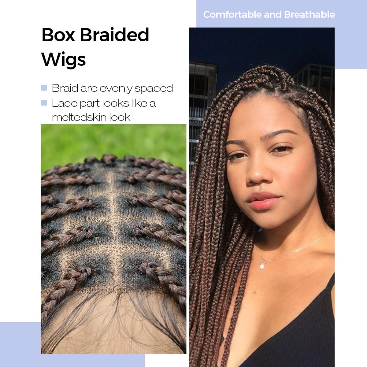 KRALER Ombre Braided Wigs for Black Women, 36 inch Ombre Auburn Knotless Box Braids Full Double Lace Wig Square Based Embroidery Small Braid Wig with Baby Hair