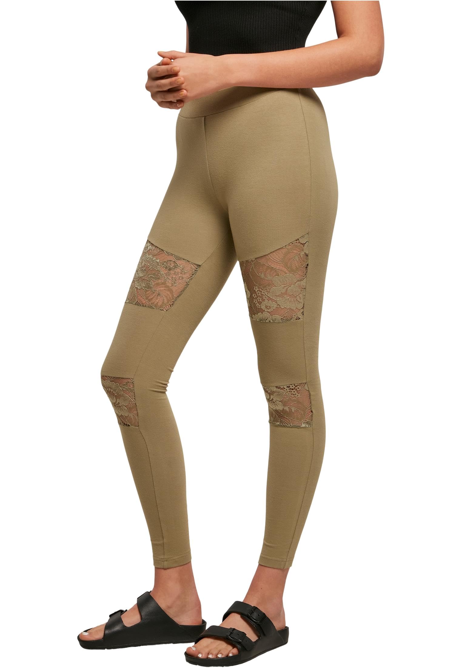 Urban Classics Women's Ladies Laces Inset Leggings, Khaki, XS