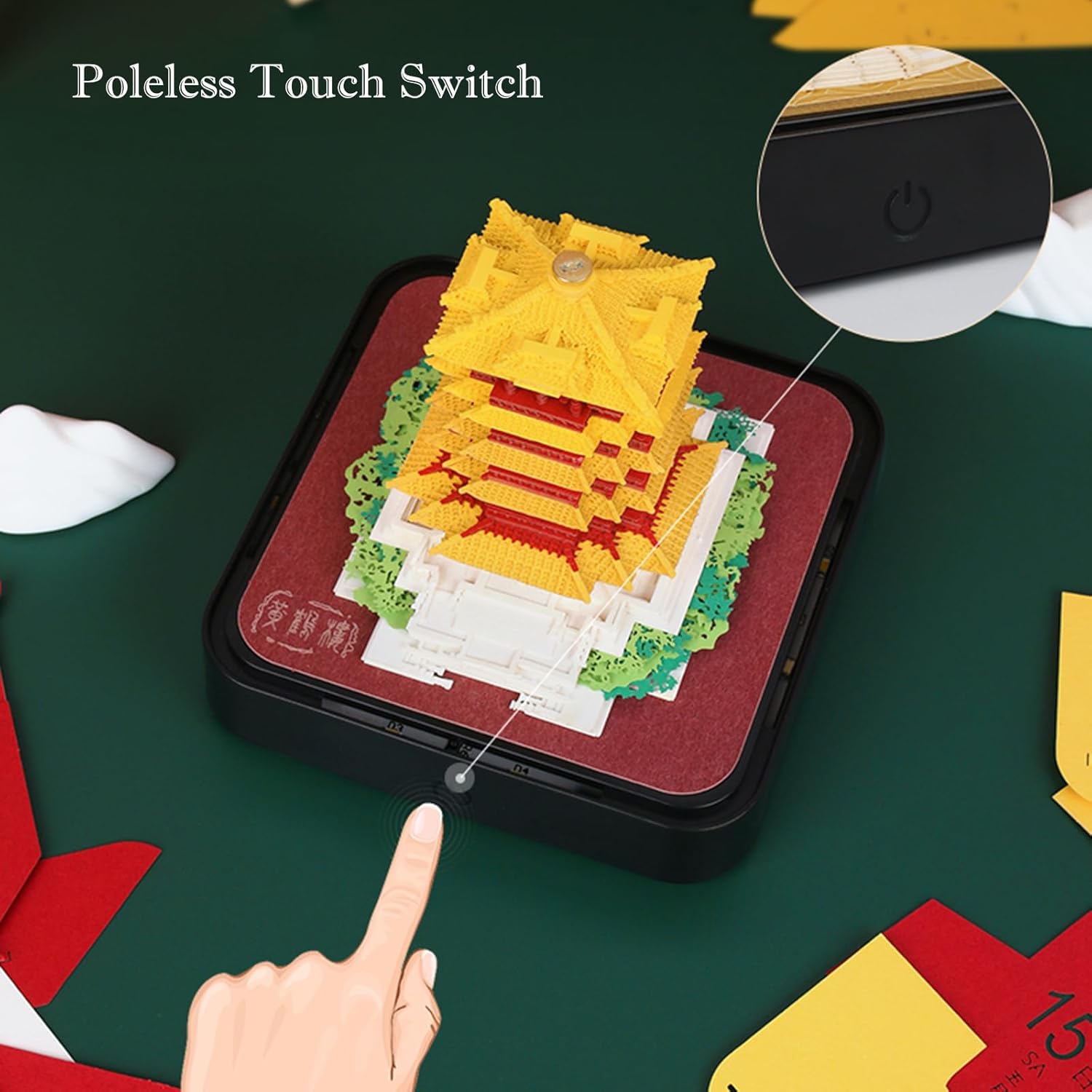 3D Memo Pad Time Piece Calendar 2026,Creative Desk Calendar DIY Notes Notepad With LED Light,3D Art Calendar Paper Carving Gift Desktop Decor-Yellow Crane Tower