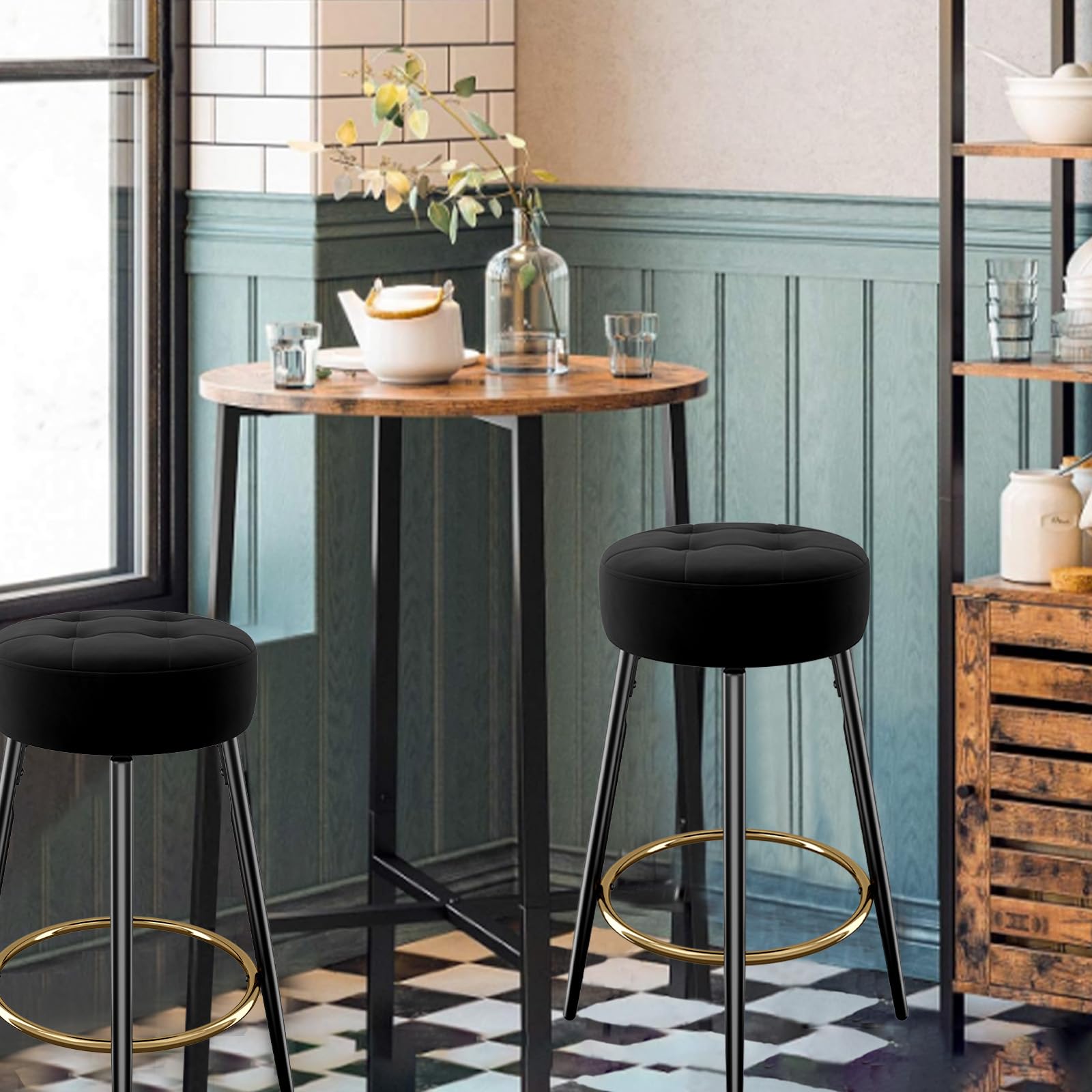 Barhocker 2er Set Mit Samtpolster – 67,3 Cm Hoch, Rutschfeste Metallfüße, Einfach Montierbar Für Küche & Esszimmer