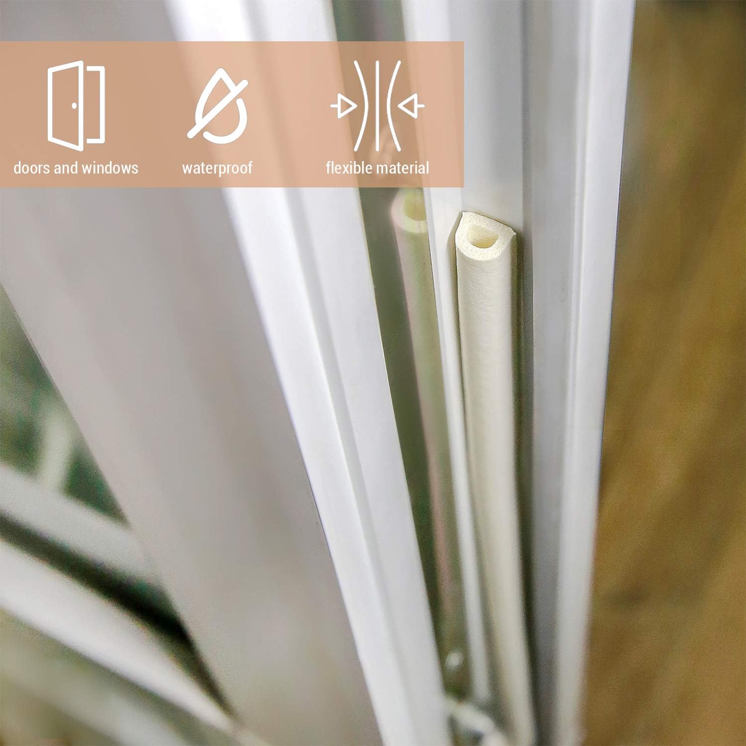 CANOPUS Weather Stripping Door & Window Seal Strip, Weather Stripping Door Seal, Self Adhesive with Double D-Shaped Section Profile, Insulation Roll, 2 Rolls of 2 Strips, 8ft Each, Total 32ft, White