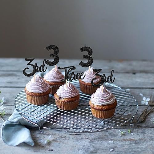 Miniatura 7 de 24 piezas de adornos para cupcakes con purpurina para tercer cumpleaños, número 3, decoración de cupcakes para baby shower, niños, tercer