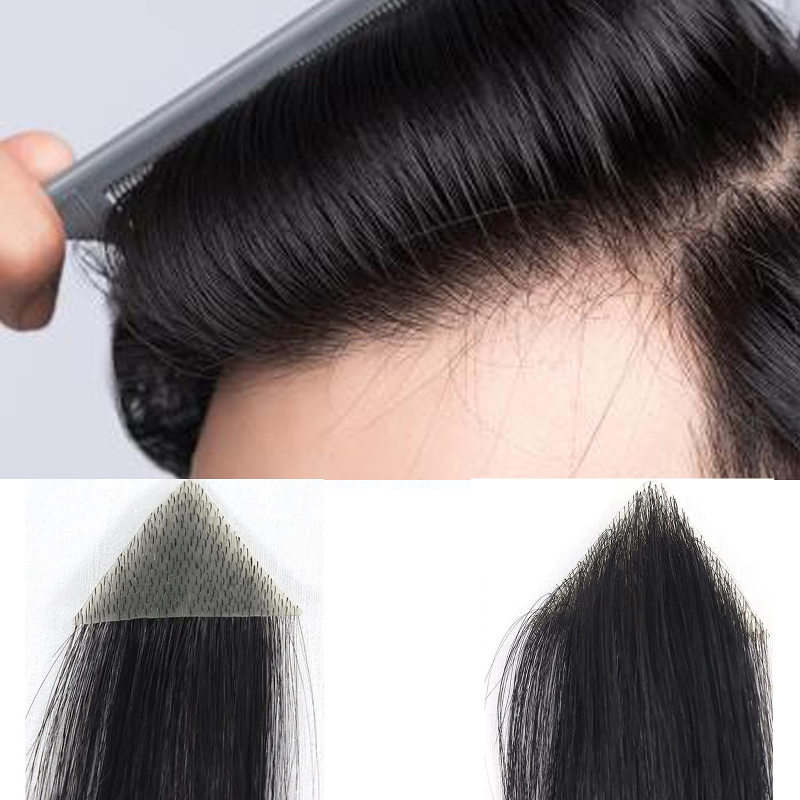 Men Forehead Hairpiece Patch Human Hair Pieces Invisible Ultra Thin Skin PU Men Frontal Hairline for Bald Spot Toupee Men/Women Hair Loss Cover-Up (1B Black Color, 4x4x5CM)