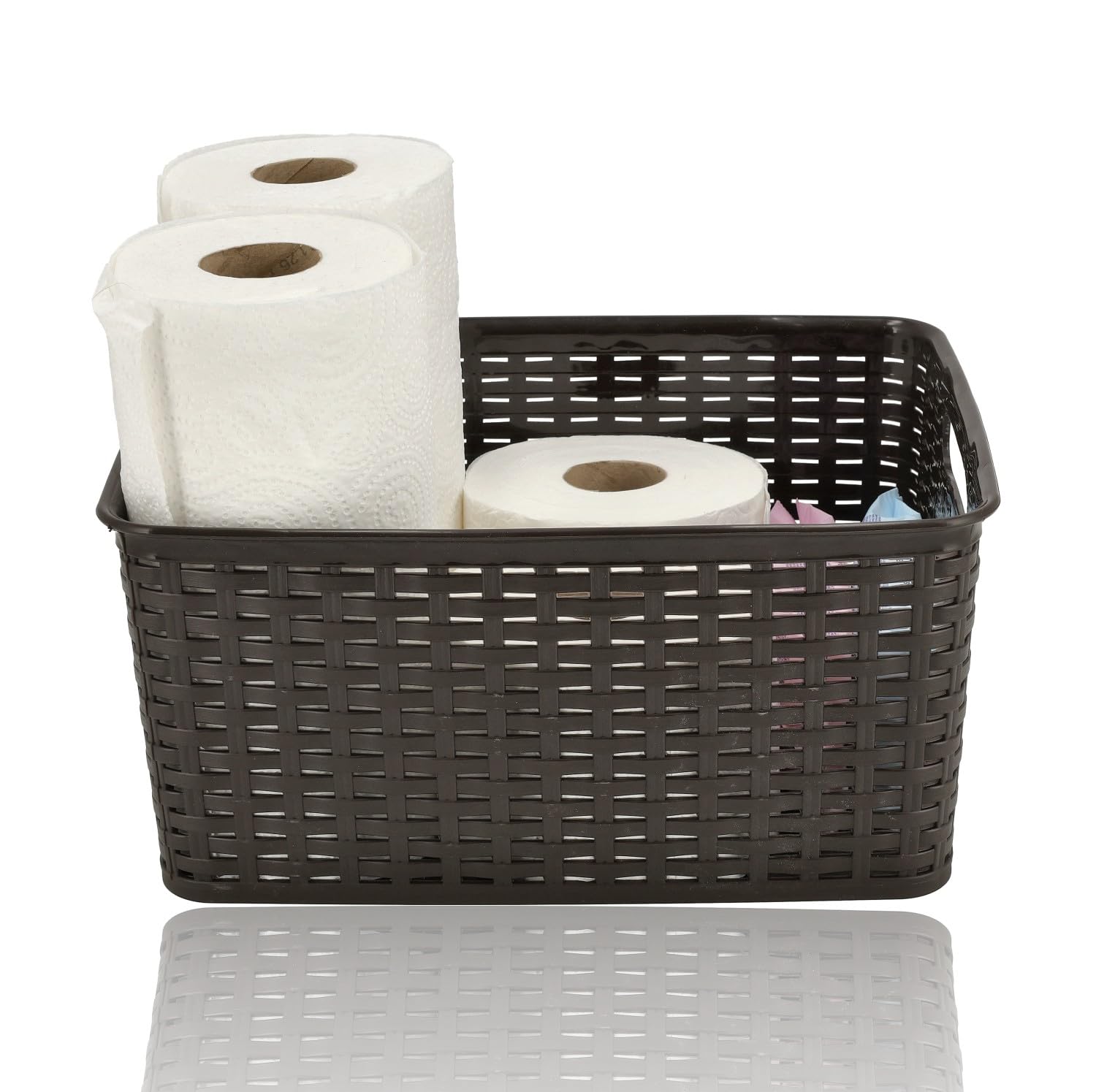 Cesta de almacenamiento 10L Set – Caja de almacenamiento de plástico – Cestas Caja de almacenamiento de caña – Armario, Armario de Cocina y Armario Organizador - 33x22x15,5 cm - Marrón