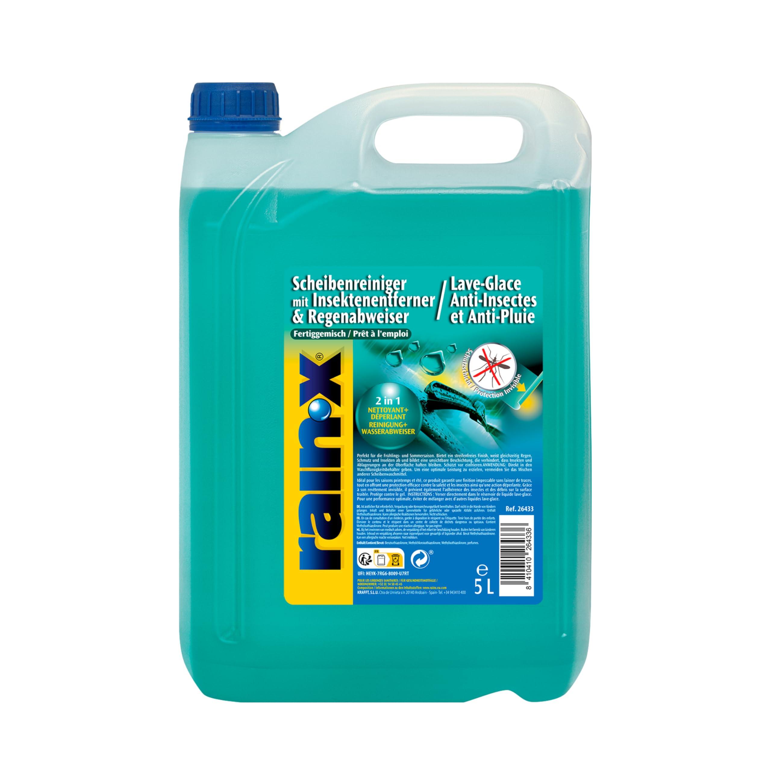 Rain-X Scheibenreiniger mit Insektenentferner und regenabweisender Technologie - für klare Sicht - Hydrophober Technologie - 5L