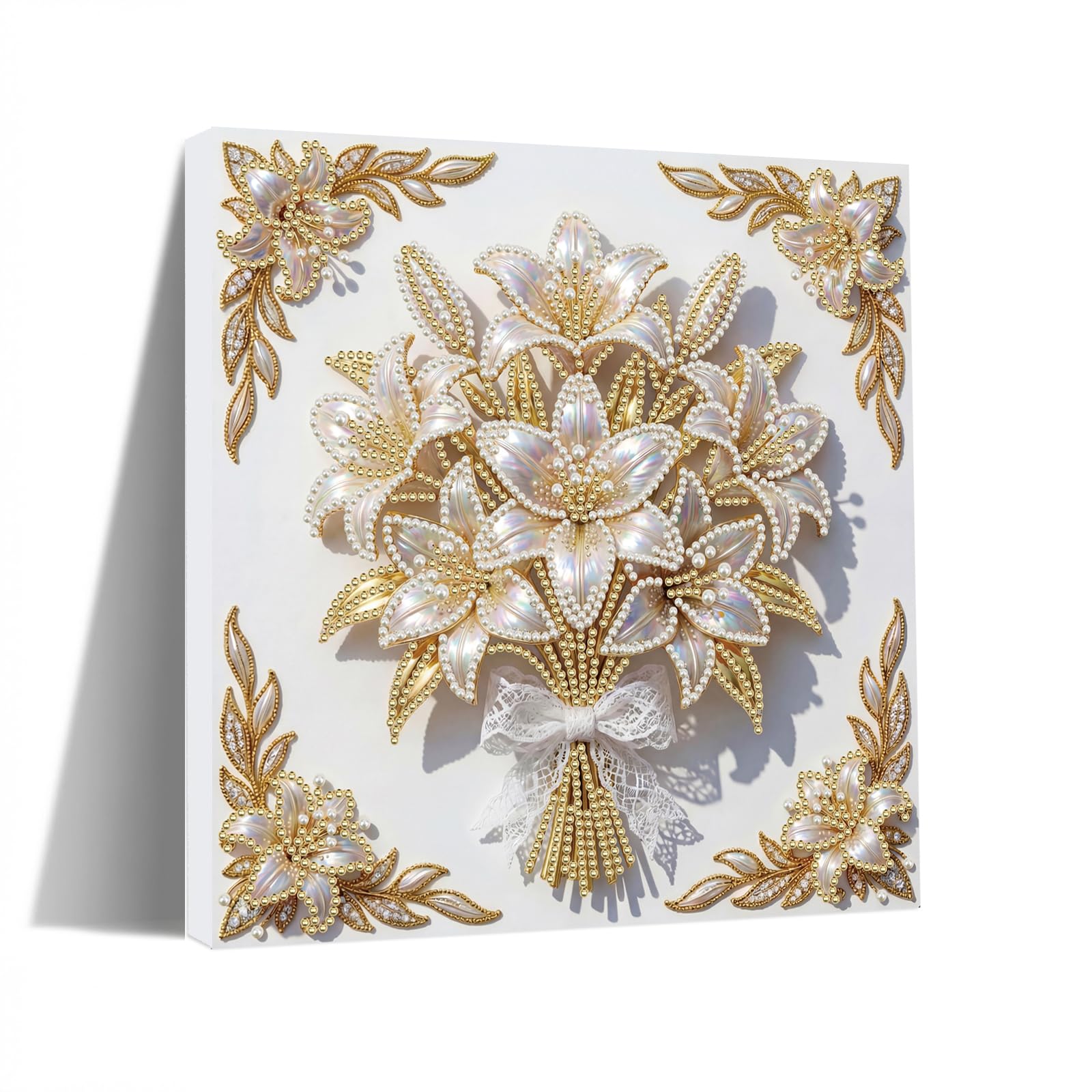Lebartm DIY Pearl Painting Kit with Frame 25x25cm Gemstone Diamond Dots Beads Canvas Art Craft for Adults Beginners Display for Tabletop and Wall Mounting Home Decor-FLower05 — image 1