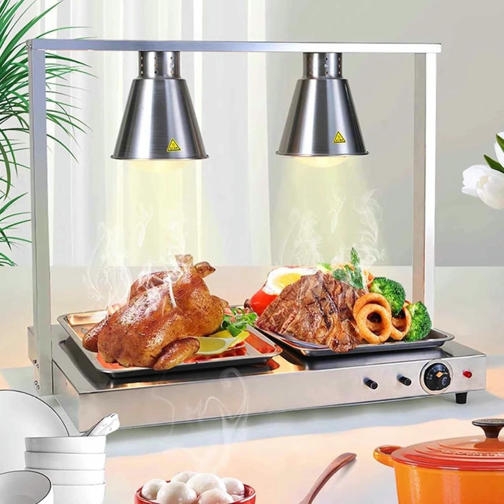 1/2/3/4 lampa do podgrzewania żywności, ogrzewanie pizzy bufetowej, komercyjne oświetlenie potraw ze stali nierdzewnej. Brązowe fourheads