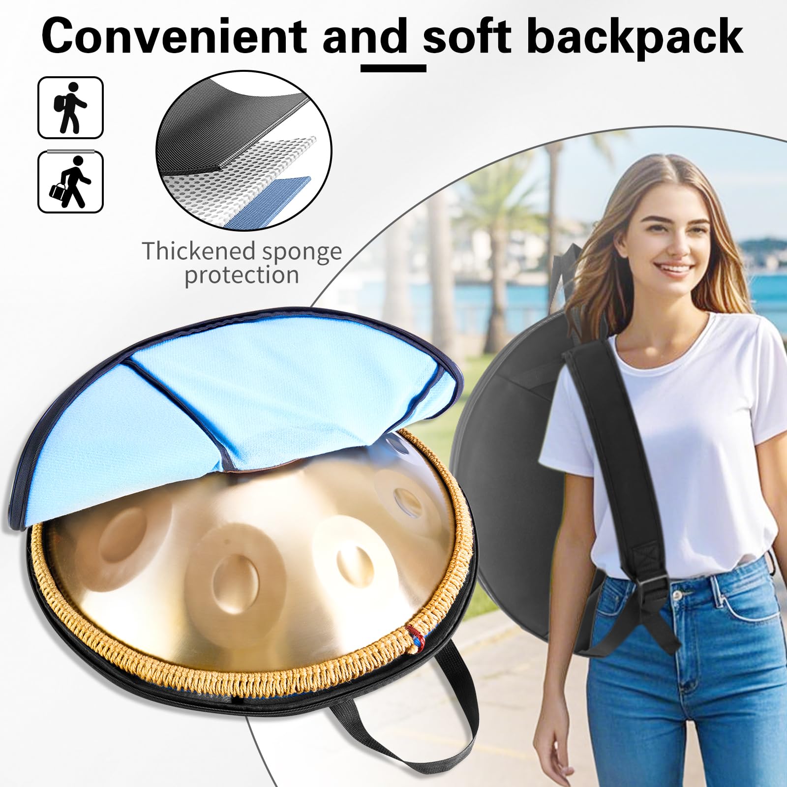 Handpan, strumento da 22 pollici, 10 note, 432 Hz, Hand Pan, Handpan Drum in Re minore, con borsa per tamburo, bacchette, supporto Steel Pan, per principianti, professionisti, musicoterapia