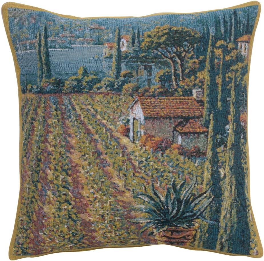 C Charlotte Home Furnishings Inc Bellagio Village Two Tables Square Throw Pillow Cover - 17 X 17 Decorative Boho Cushion Case for European Cotton Room Decor Jacquard Woven Cushion for Living Room