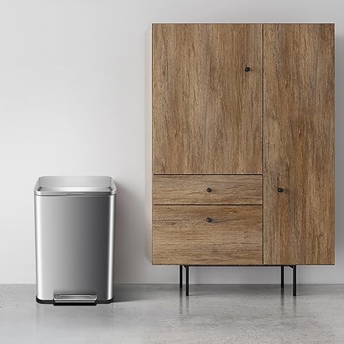 Miniatura 4 de Cubo de basura de acero inoxidable de 50 litros13 galones, cubo de reciclaje rectangular con pedal de acero con tapa y cubos interiores, cubo de