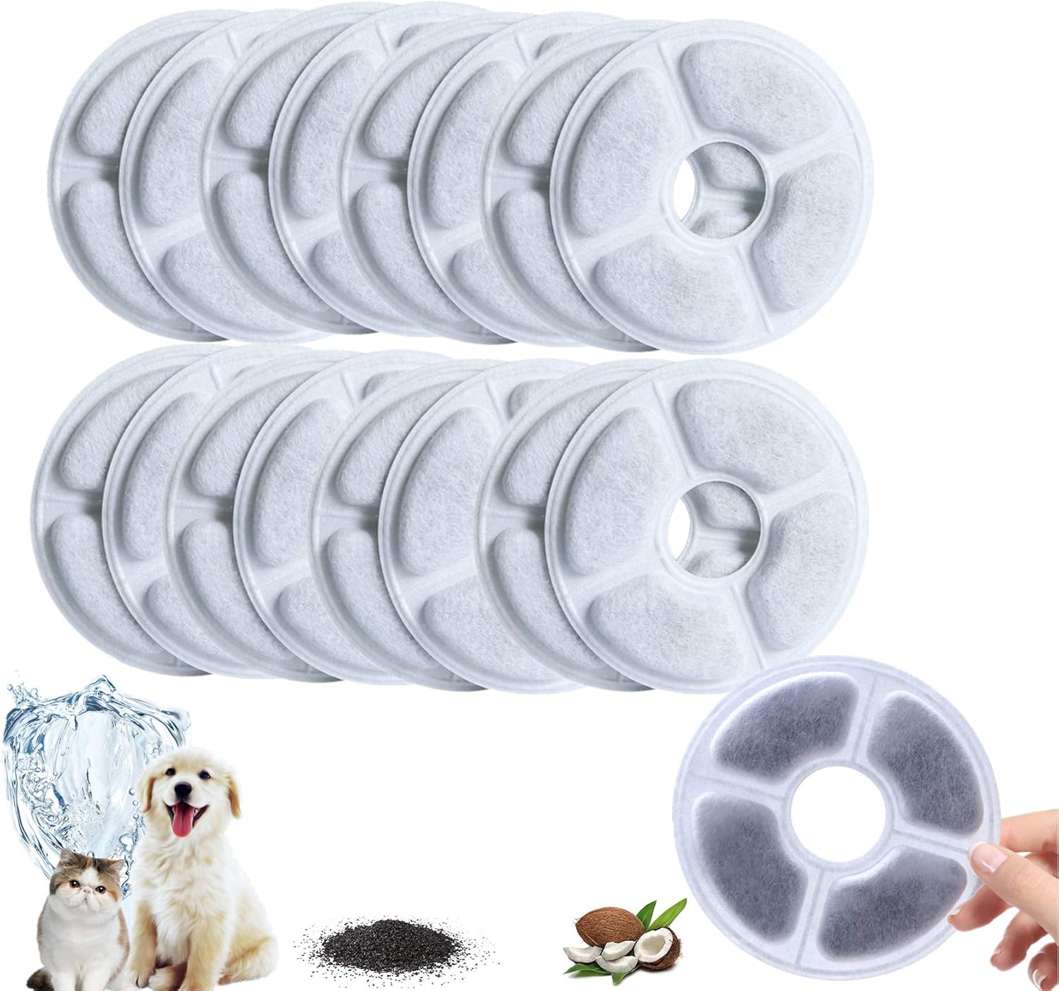 18Pcs Cat Water Fountain Filter Replacement, Replacement Carbon Filters for Pet Fountain, Water Fountain Filter Efficient Triple