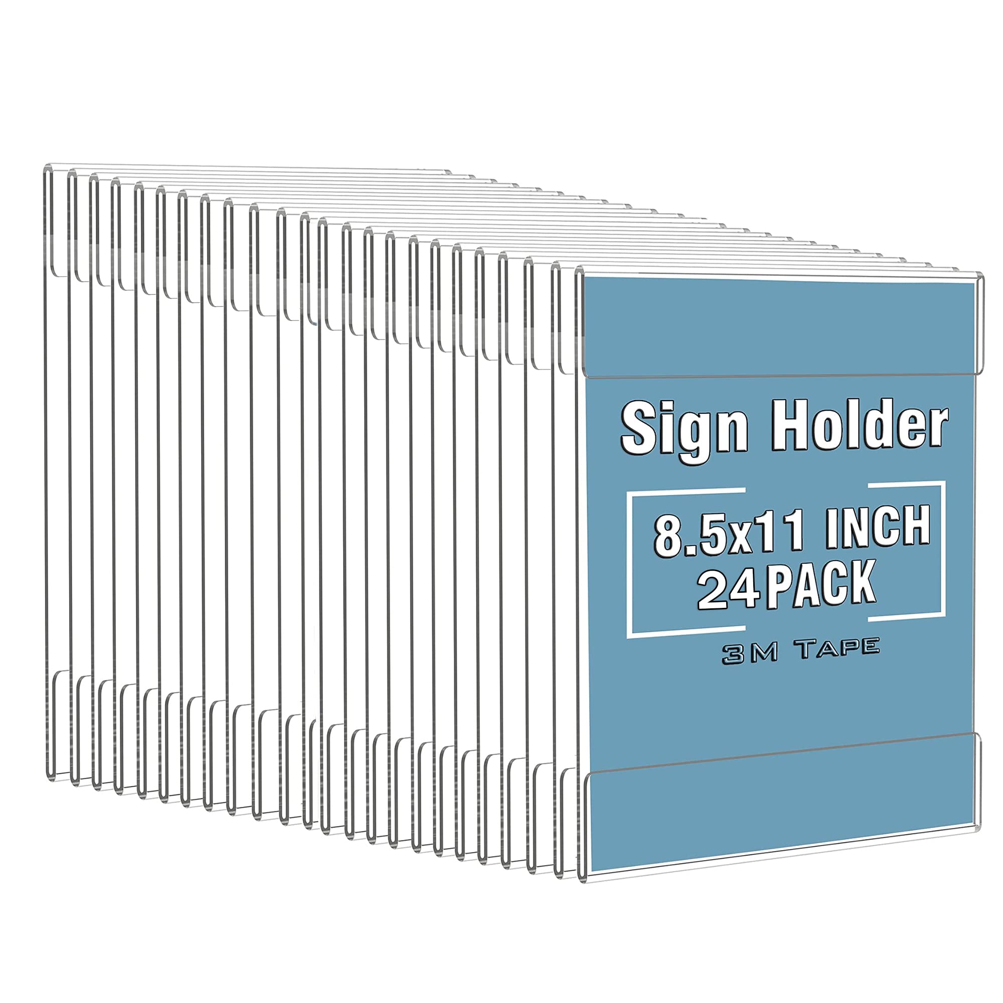 Paquete de 24 letreros de montaje en pared de 8.5 x 11 pulgadas, marcos de fotos de plástico transparente con cinta adhesiva de doble cara, perfectos para el hogar, oficina, tienda, vertical