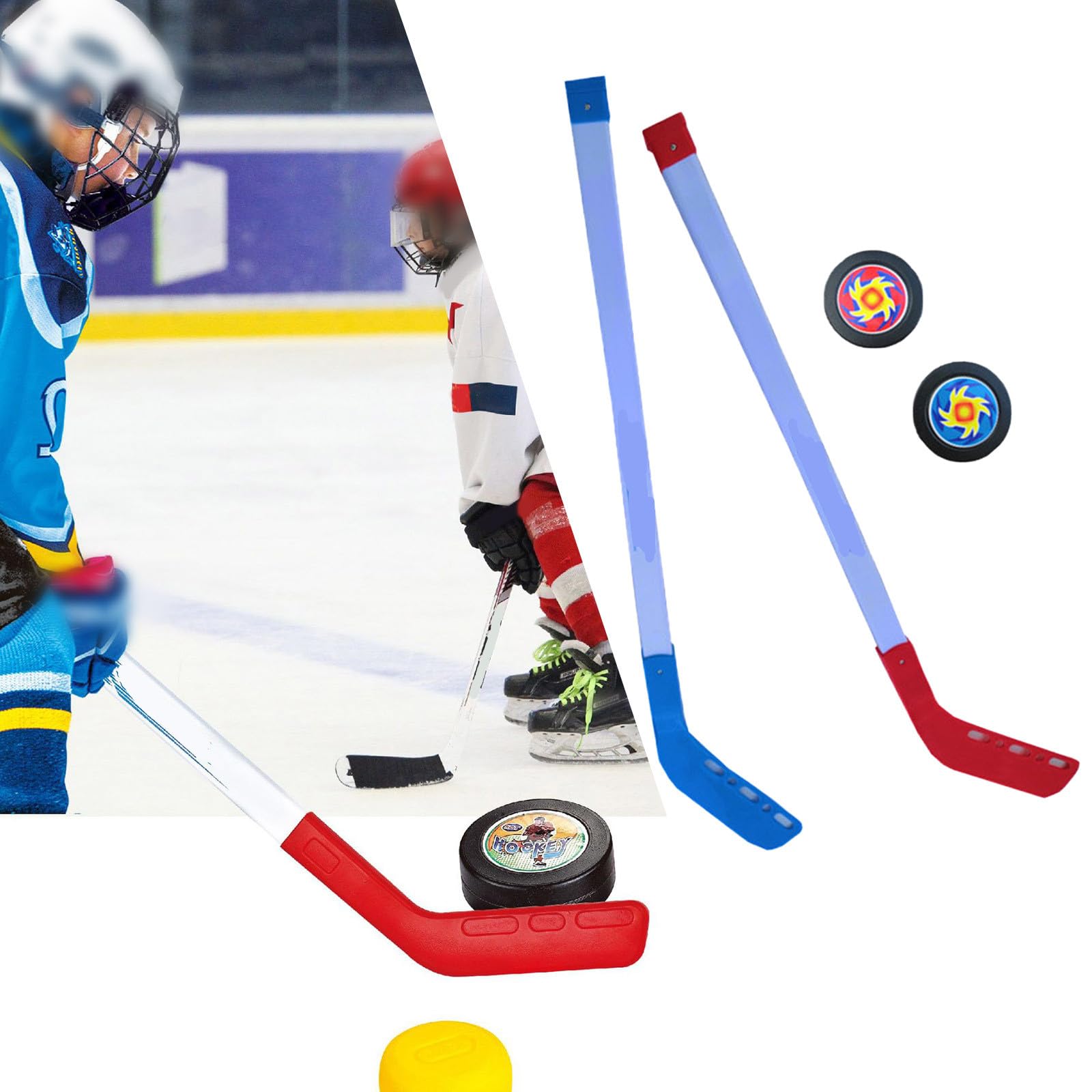 Ensemble de hockey sur le sol de rue pour enfants avec 2 balles et palet en plastique, équipement d'entraînement de hockey à roulettes intérieur extérieur