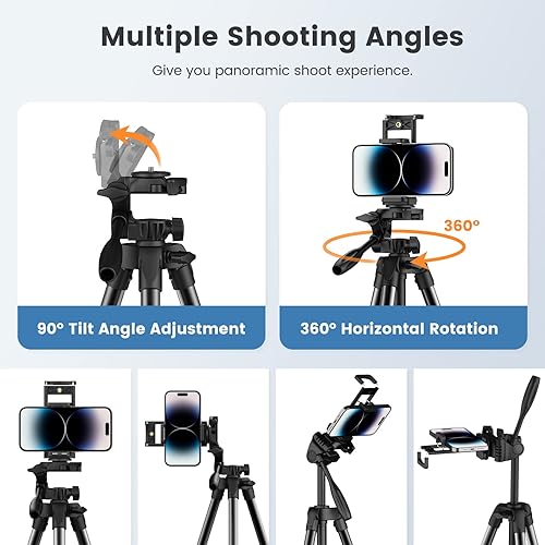 Miniatura 4 de MoKo Trípode para cámara iPhone trípode de 60 pulgadas con bolsa de viaje trípode para iPad con soporte universal para teléfono y control remoto