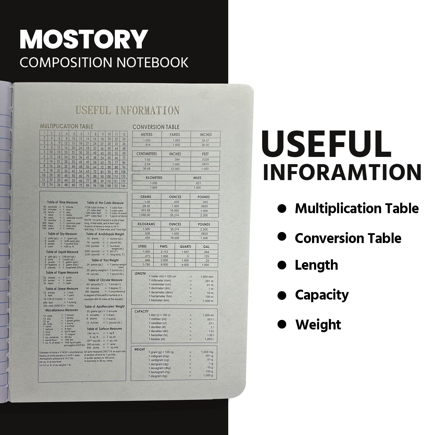 MOSTORY Quaderno per composizione scolastica, 200 pagine (100 fogli), dimensioni 19,1 x 24,8 cm, materiale scolastico, ufficio, blocchi per scuola, quaderni per la scuola, quaderni con carta a righe