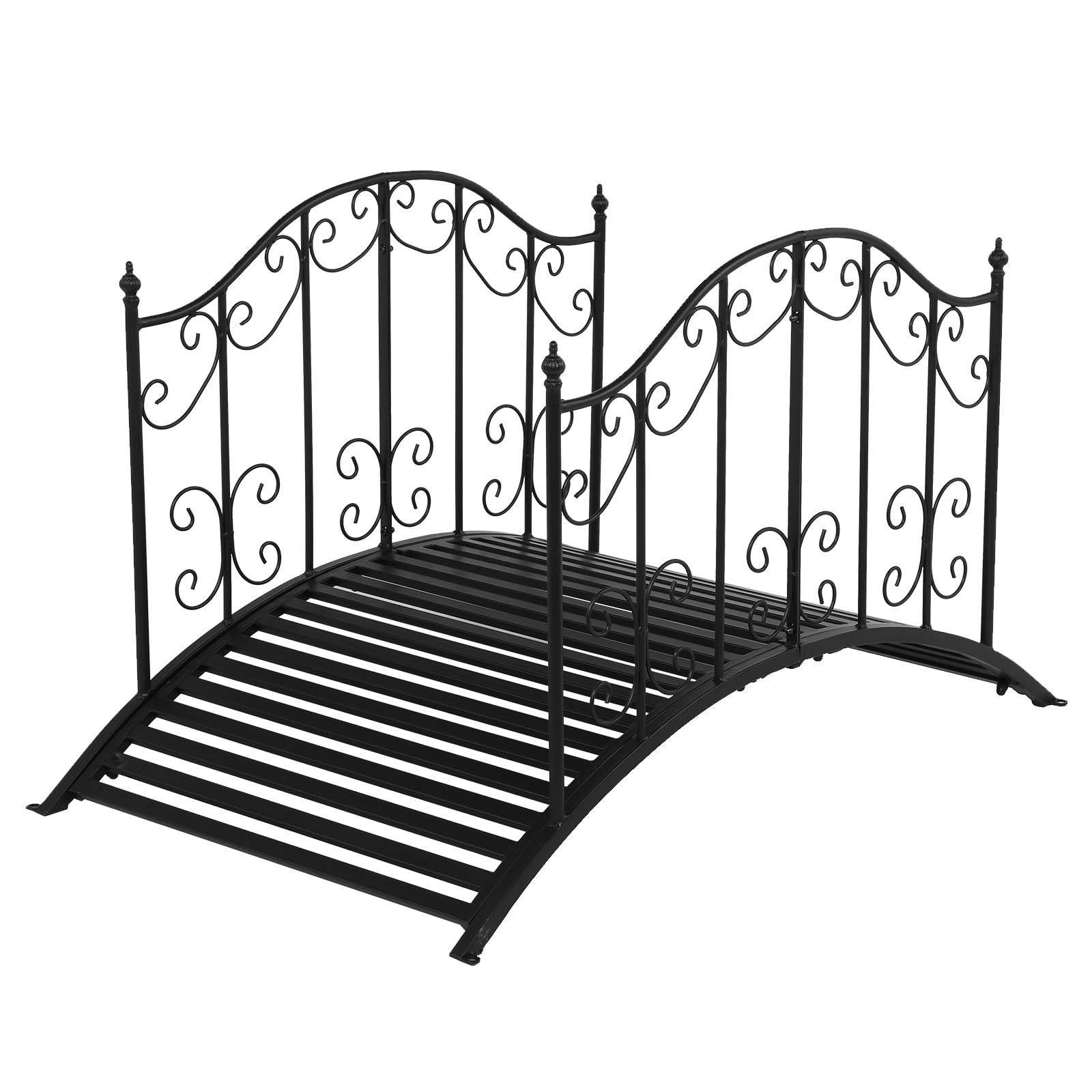 Bonnlo Gartenbrücke Metall 120cm, Teichbrücke mit kunstvoll gemustertem Geländer, Brücke Stabil und Wetterfest, bis 204 kg belastbar, Zierbrücke für Garten, Teich und Bach,Schwarz