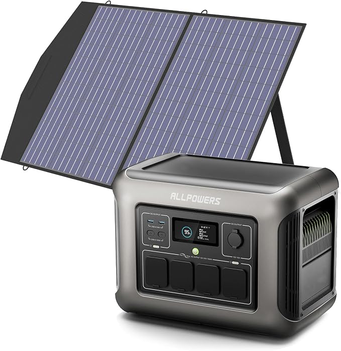 ALLPOWERS R1500 générateur solaire avec panneaux solaire pliables de 100W, 1152Wh batterie LiFeP04, 2 x Chargement rapide sans fil 15W, fonction UPS, Entrée maximale de 1500W, camping, jardin ALLPOWERS R1500 générateur solaire avec panneaux solaire pliables de 100W, 1152Wh batterie LiFeP04, 2 x Chargement rapide sans fil 15W, fonction UPS, Entrée maximale de 1500W, camping, jardin