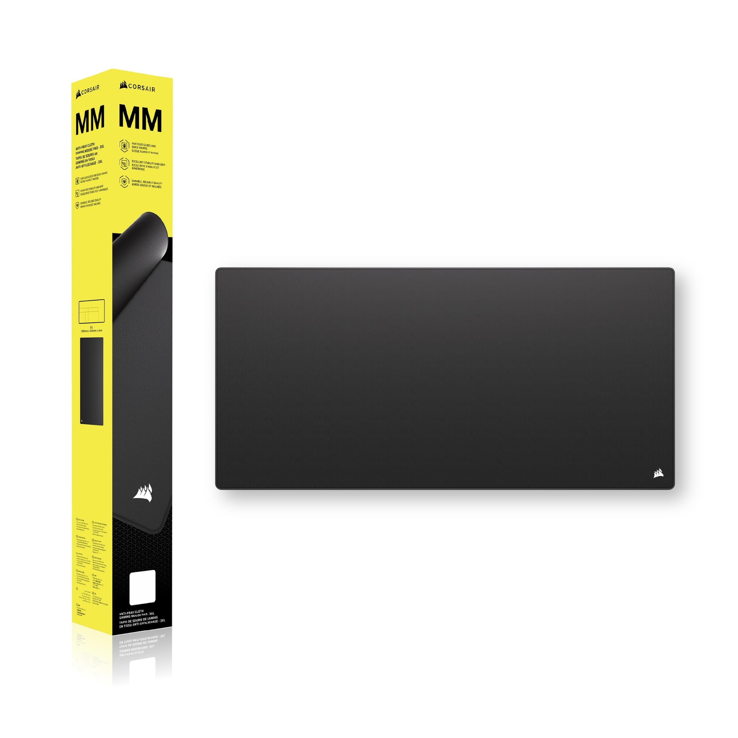 Corsair MM Tapis de Souris Gaming en Tissu Anti-Effilochement – XXXL – Noir | XXXL (1220 x 590mm) – Surface Micro-Tissée, Bords Cousus Anti-Effilochement, Base en Caoutchouc Naturel
