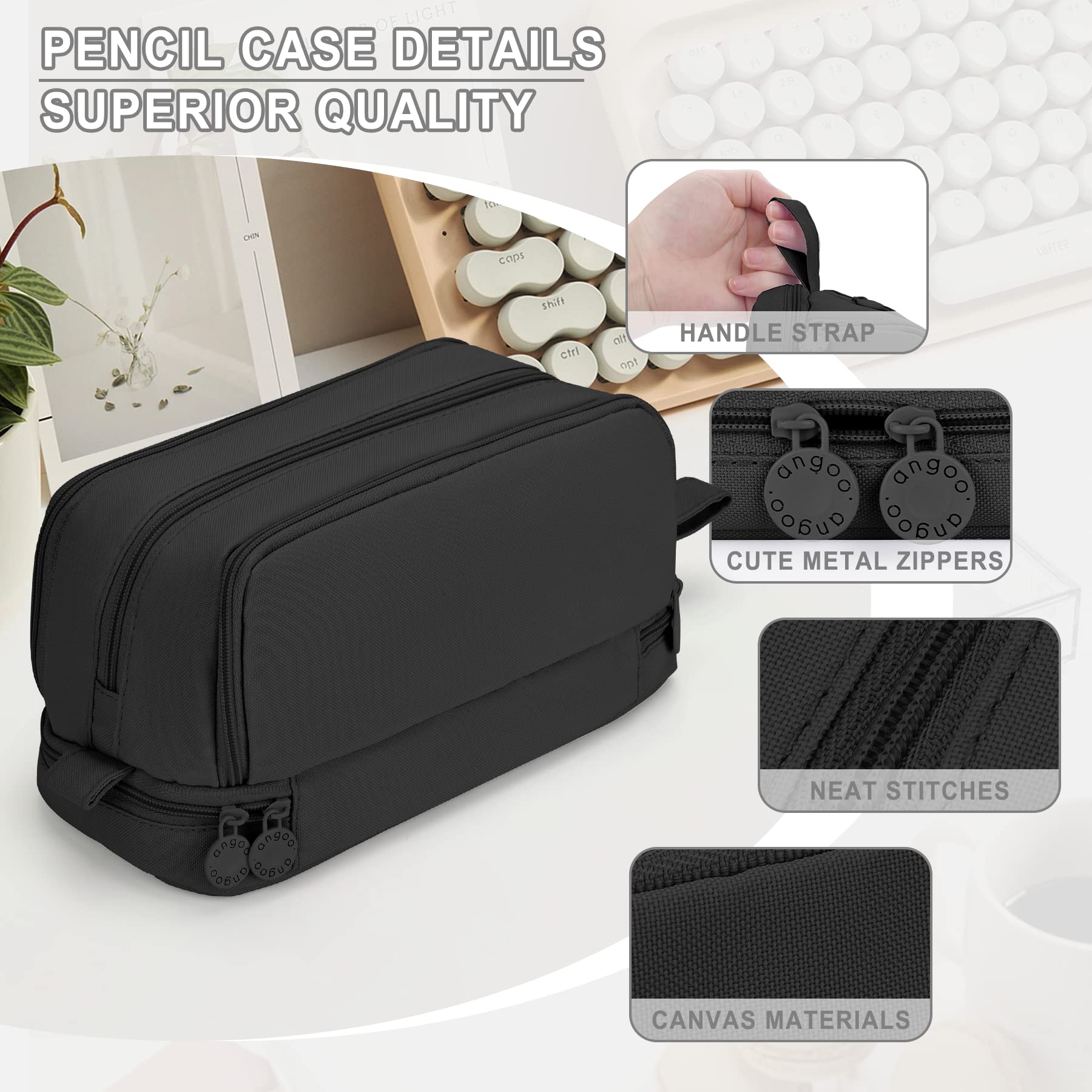 Sciphylia Astuccio Astuccio Grande Capacità Astucci Bambini Ragazzo con 4 Scomparti Astuccio Materiale Scolastico Stazionario Ufficio Trucco Borsa Astucci per Università Studente Donna Uomo, Nero