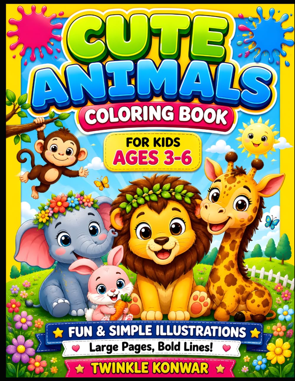 Cute Animals Coloring Book: Simple and Fun Animal Illustration Designs for Kids Ages 3-6, Toddlers, and Preschoolers