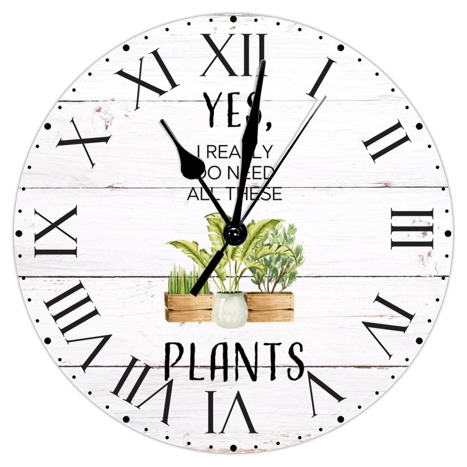 Horloge murale en PVC 30,5 cm avec chiffres romains et motif plantes pour la maison