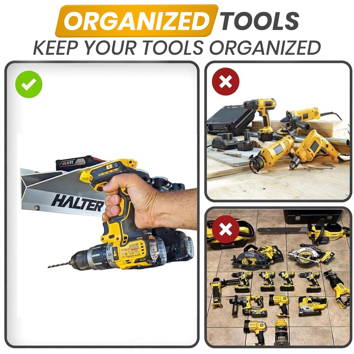 DeWalt Tool Wall Mount - 3 Pack Snap Fit Holder -6
