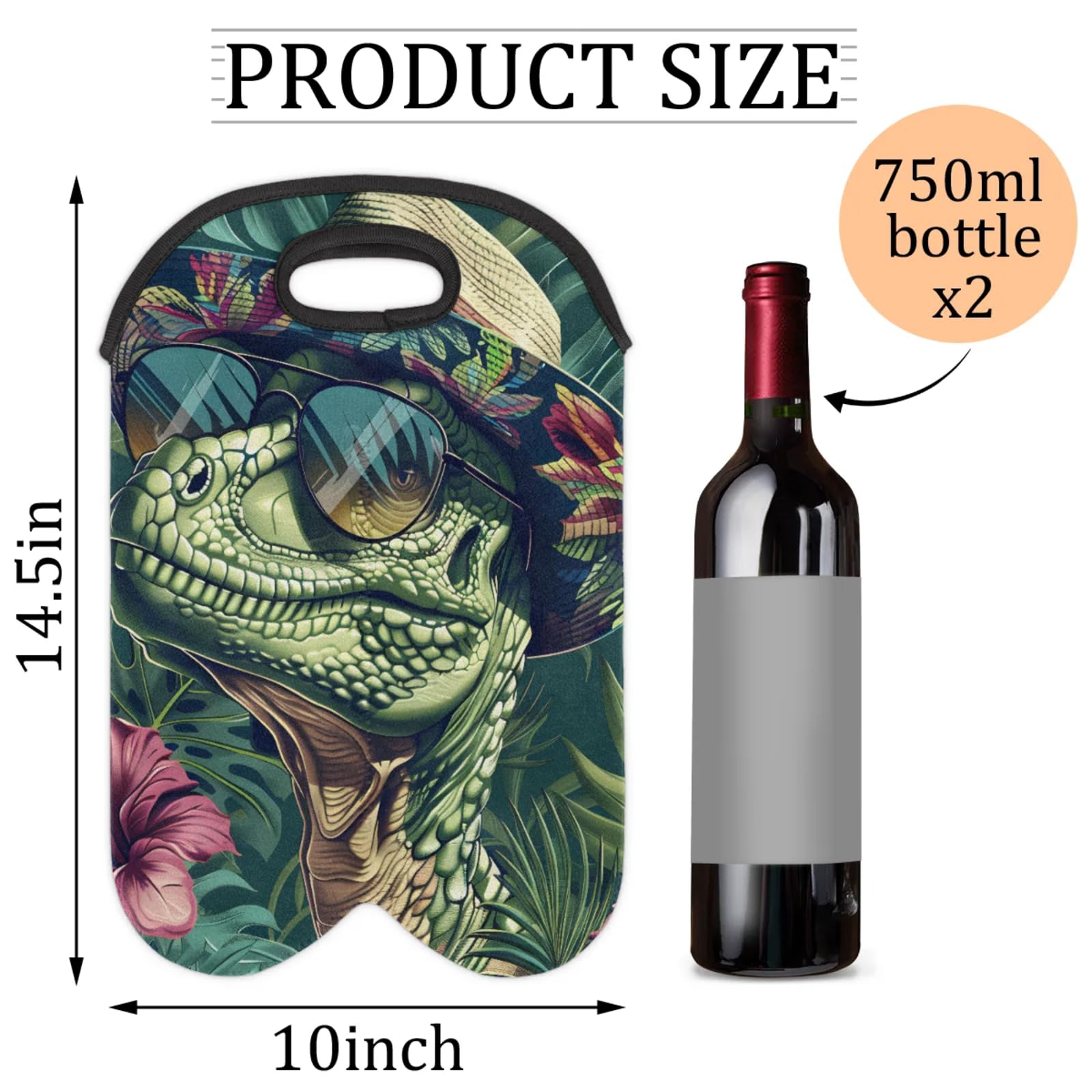 GzLeyigou 2 Bottles Animals Dinosaurs Wine Bag Sleeve Totes Neoprene Protective Wine Carrier Bag for Wine,Water, Champagne, Beer, Baby Bottles,Gift 14.5 x 10 Inches