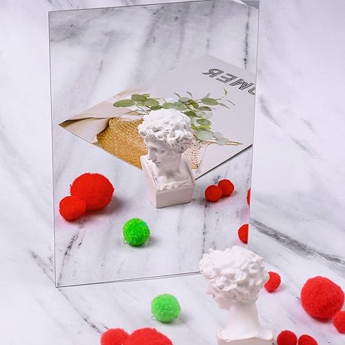 Miniatura 4 de Elcoho Paquete de 6 espejos de plástico para decoración de espejos flexibles, autoadhesivos, azulejos de espejo plateados, tarjeta para educación o