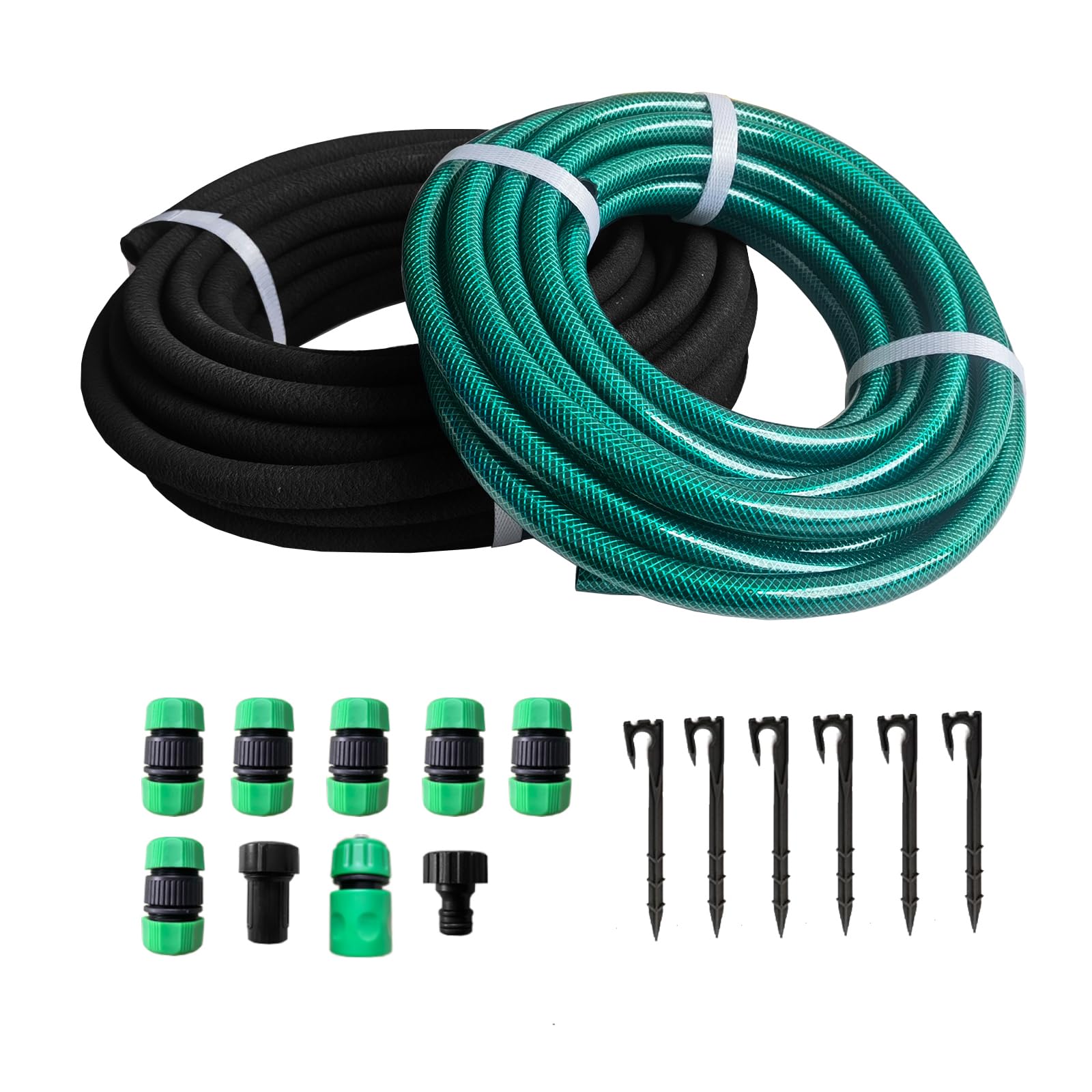Photo 1 of Customizable Soaker Hose System - 1/2 inch x 50ft Soaker Hose with 25ft Garden Hose, Irrigation Weeping Hose with Reinforced Fittings for Raised Garden Flower Bed, Vegetables and Shrub Plants.