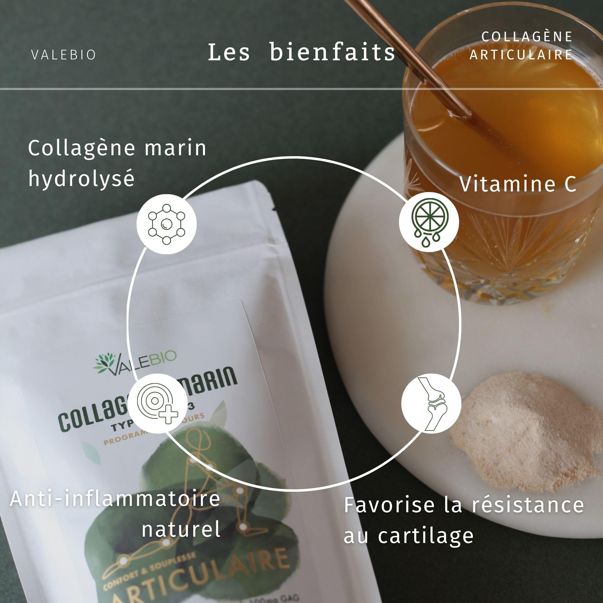 Collagene Marin type 1-2-3 | Confort et souplesse articulaire | 180g, collagene poudre | Valebio