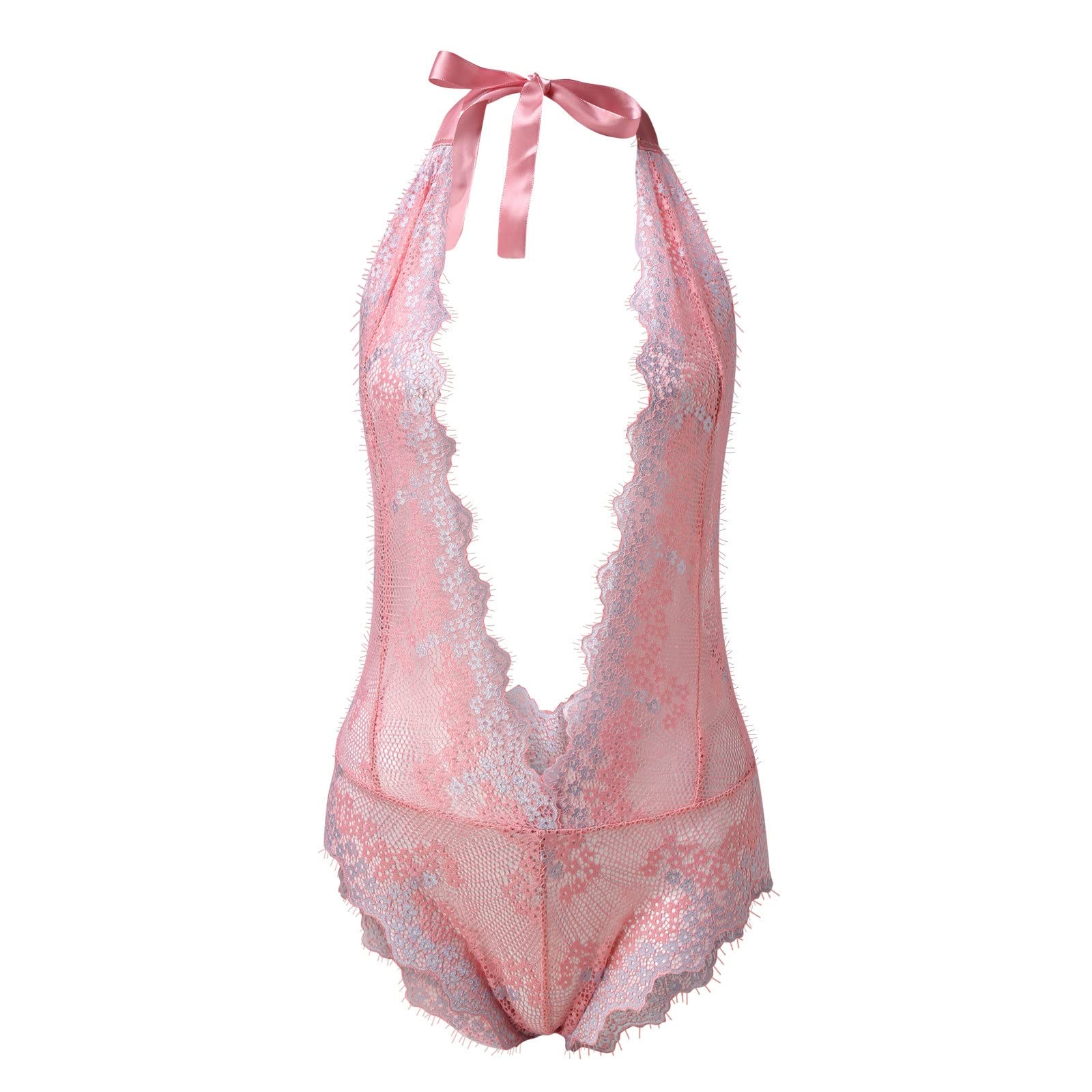 Intimo da Donna Sensuale con Ricami in Pizzo Rosa Intimo da Donna Senza Schienale Sexy con Scollo a V Profondo (Color : A, Size : L Code)