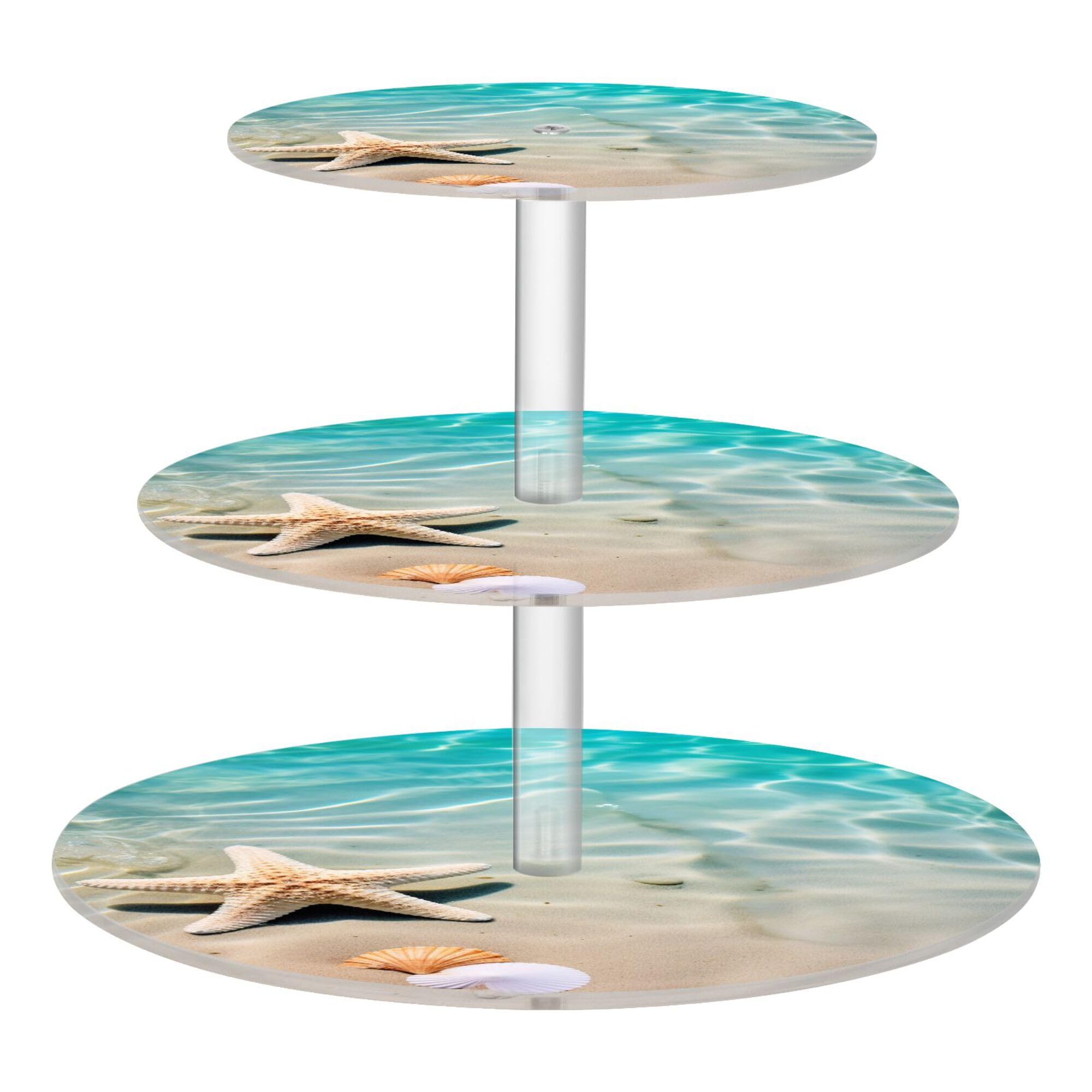 PYBUG Starfish Shell 3 Tier Acrylic Cupcake Stands Tower,Dessert Table Display Set for Tea Party,Wedding,Birthday, Baby Shower