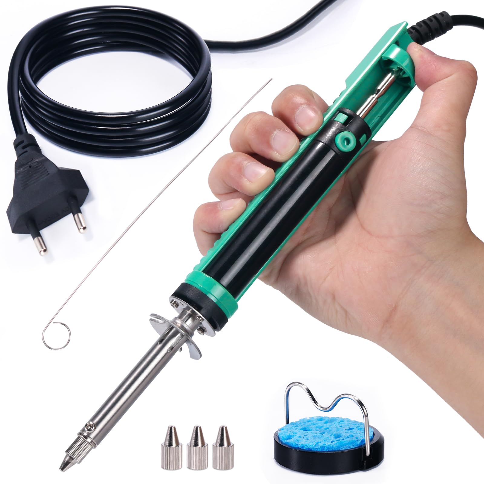 YIHUA 929D-V Fer à dessouder électrique à dépression Pompe a dessouder avec poignée de chargement plus courte et buses de dessoudage 1.0mm 1.2mm 2.0mm pour le dessoudage de trous traversants (EU PLUG)