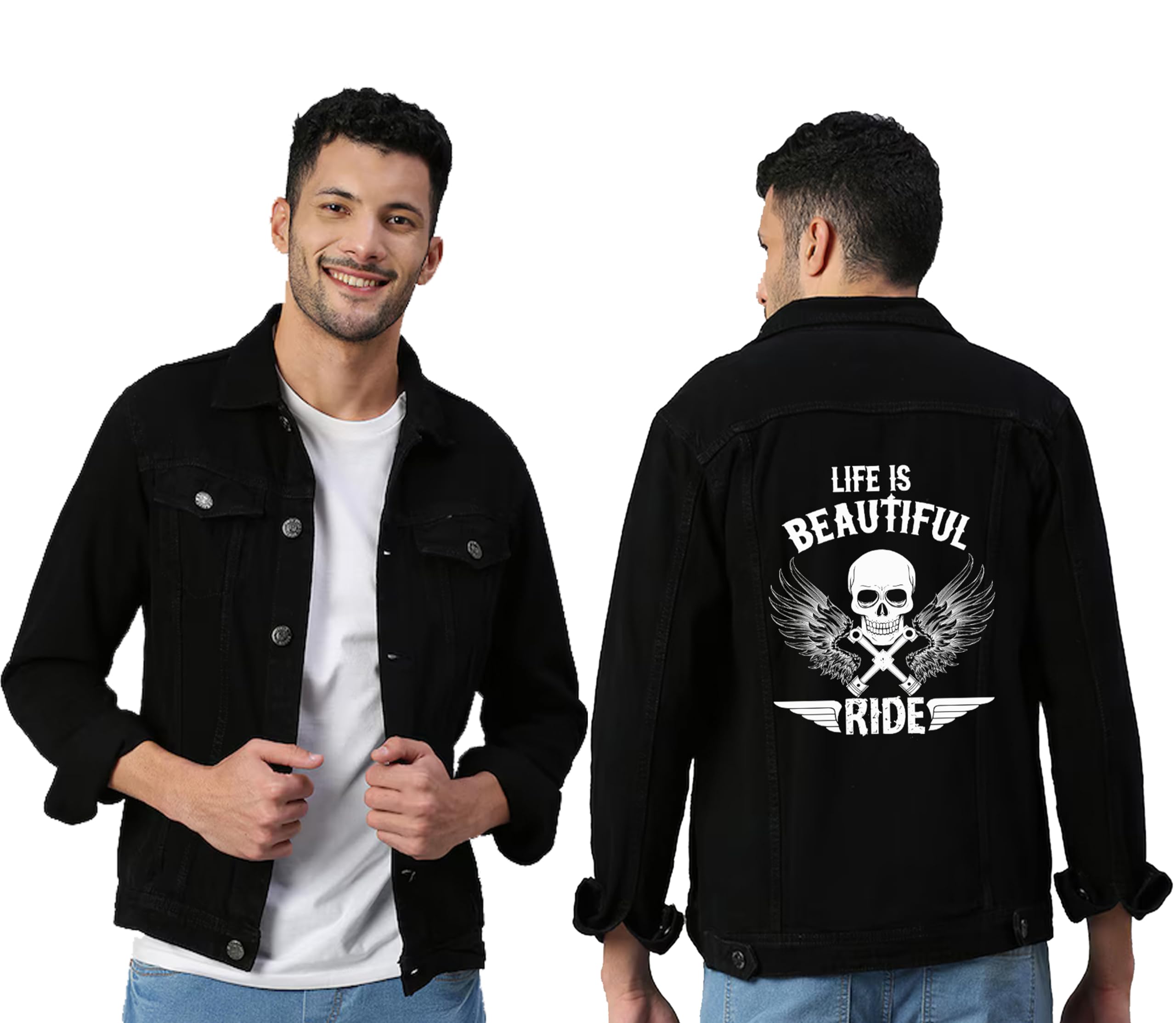 Mens Trendy Regular Fit Long Sleeve Printed Fashion Denim Jacket