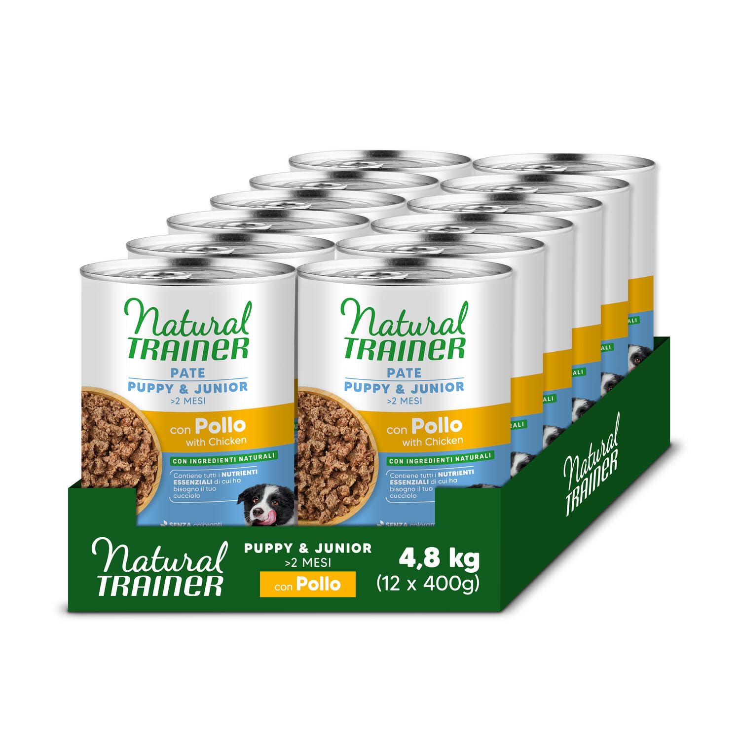 Natural Trainer Medium-Maxi Comida húmeda para Perros Puppy/Junior – Paté con Pollo 12 x 400 g