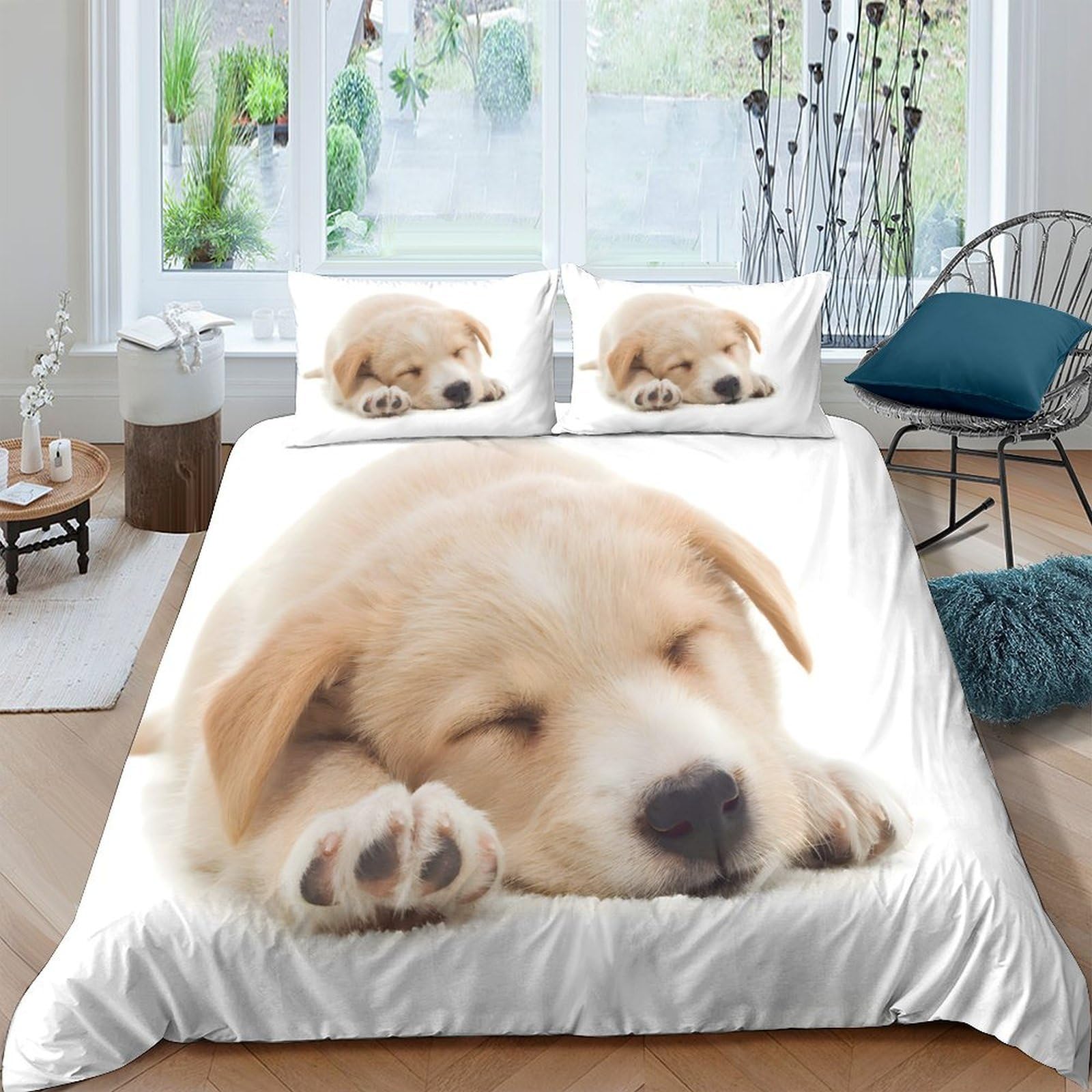 Ctjqhvkz Style-4 3D Printed Sleeping Puppy Fitted Sheet Microfiber Soft Cute Dog Bed Cover For Bedroom Guest Room Decor Single（135X200cm）
