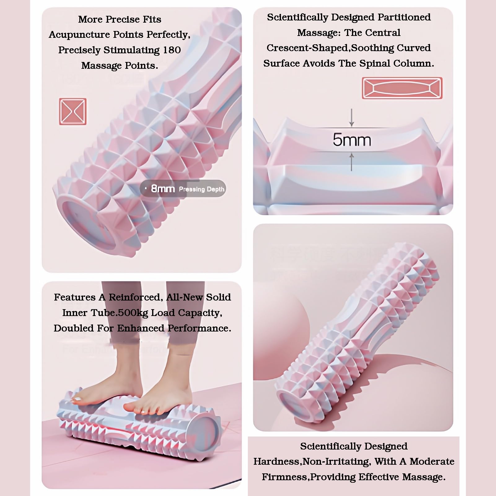 Rullo In Schiuma, Rullo Massaggiatore In Schiuma Ad Alta Densità, Rullo In Schiuma Muscolare Strutturato Extra Solido, For Esercizi, Automassaggio E Recupero Muscolare(Color4,45x12cm)