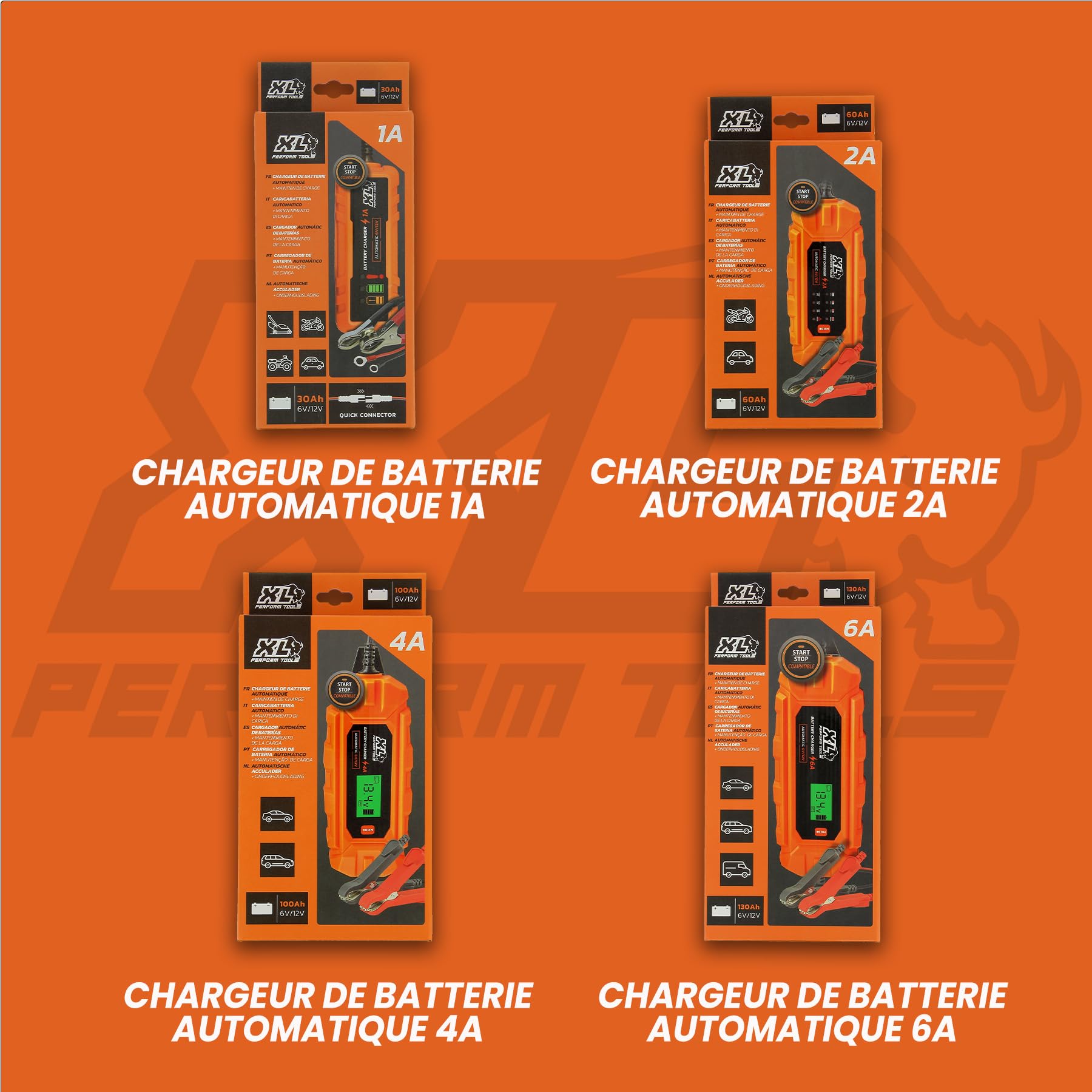 XL Perform Tools 553995 Chargeur de Batterie de Petite Cylindrée 6V/12V 2A, Chargeur de Batterie Intelligent Compact, Maintien de Charge