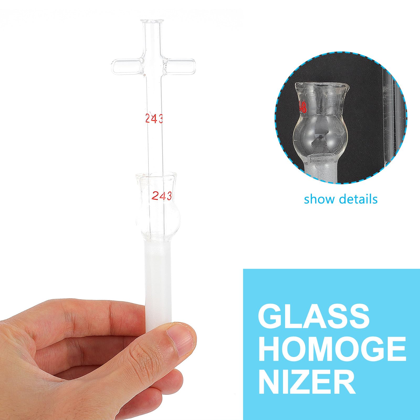 UKCOCO Omogeneizzatore per Tessuti Cellulari in Vetro da 2ml, Pestello in Vetro Resistente ad Alte Temperature, Accessorio per Vetreria da Laboratorio, Strumento Professionale