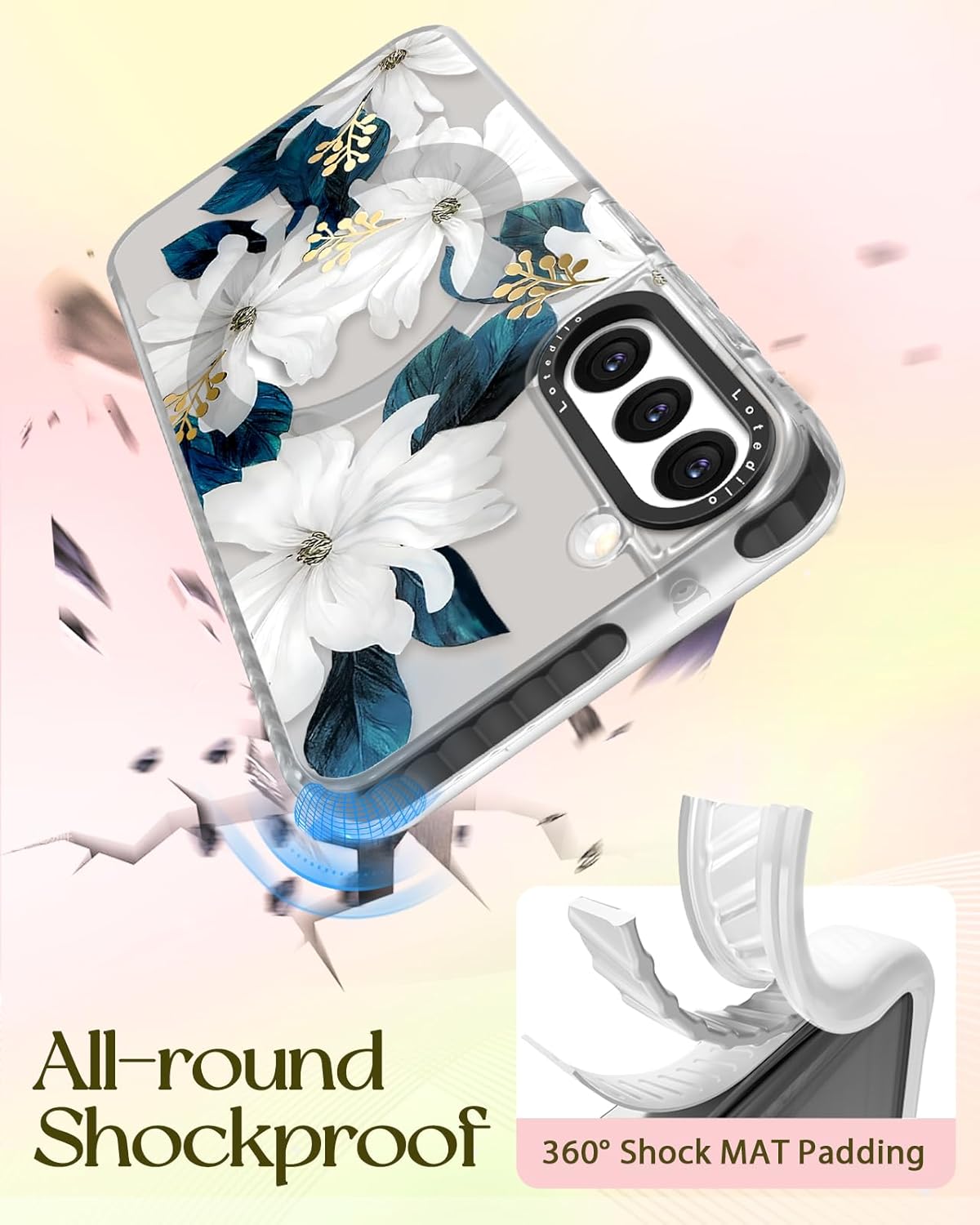 Cute Case for Samsung Galaxy S22 for Women Girls - Funny Design Compatible with Magsafe Magnetic Ring Holder Kickstand Art Blue Flower Fashion Pattern TPU Phone Covers - Image 6