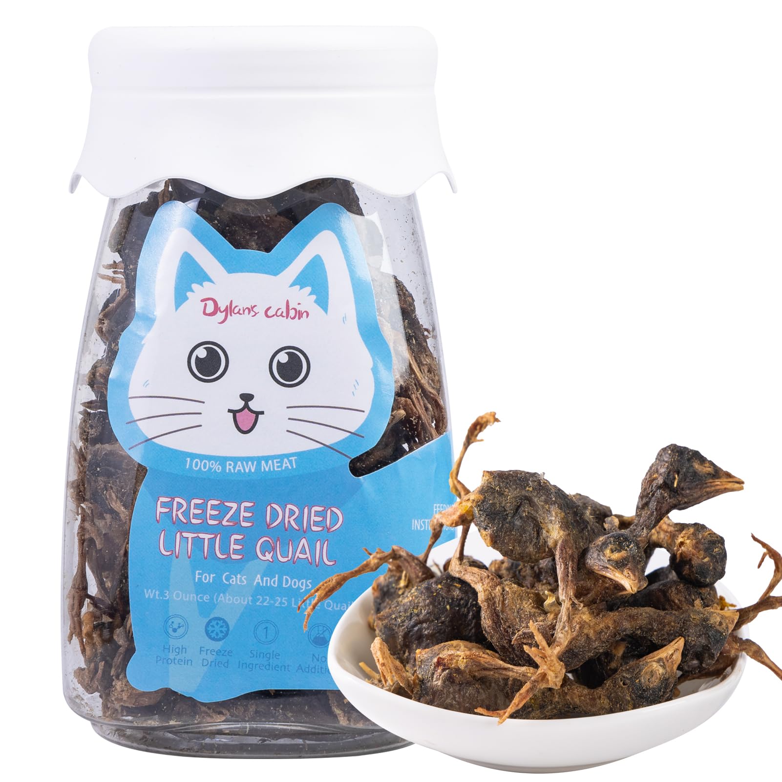 Freeze Dried Little Quail - Single Ingredient Cat and Dog Treats Natural Animal Protein Healthy Tasty Snacks for Training (85g)