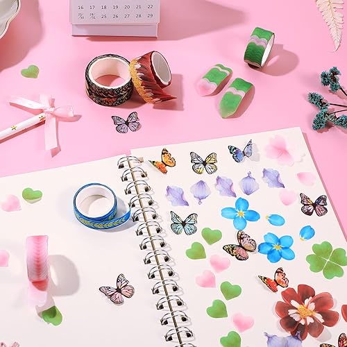 Miniatura 3 de 6 rollos de cinta washi de flores, calcomanías de pétalos de mariposa, calcomanías temáticas de flores, calcomanías de pétalos para álbumes de