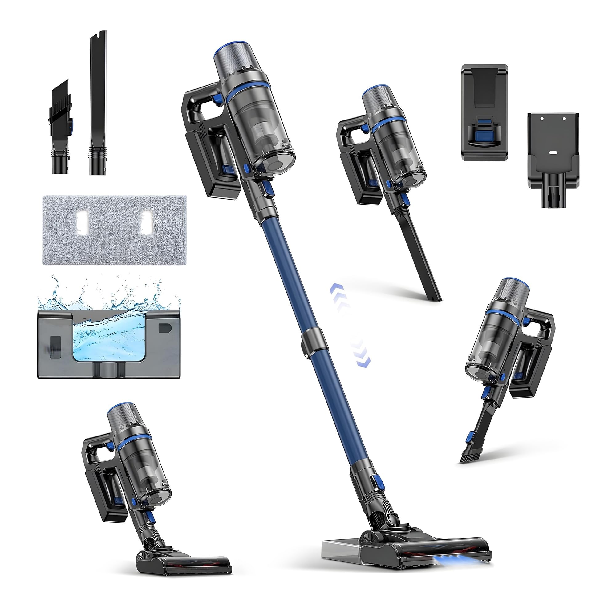 Olvy Aspirapolvere a batteria 2 in 1 – senza fili, senza sacchetto – 35.000 Pa potenza di aspirazione, 5 livelli, Display LED, filtro HEPA