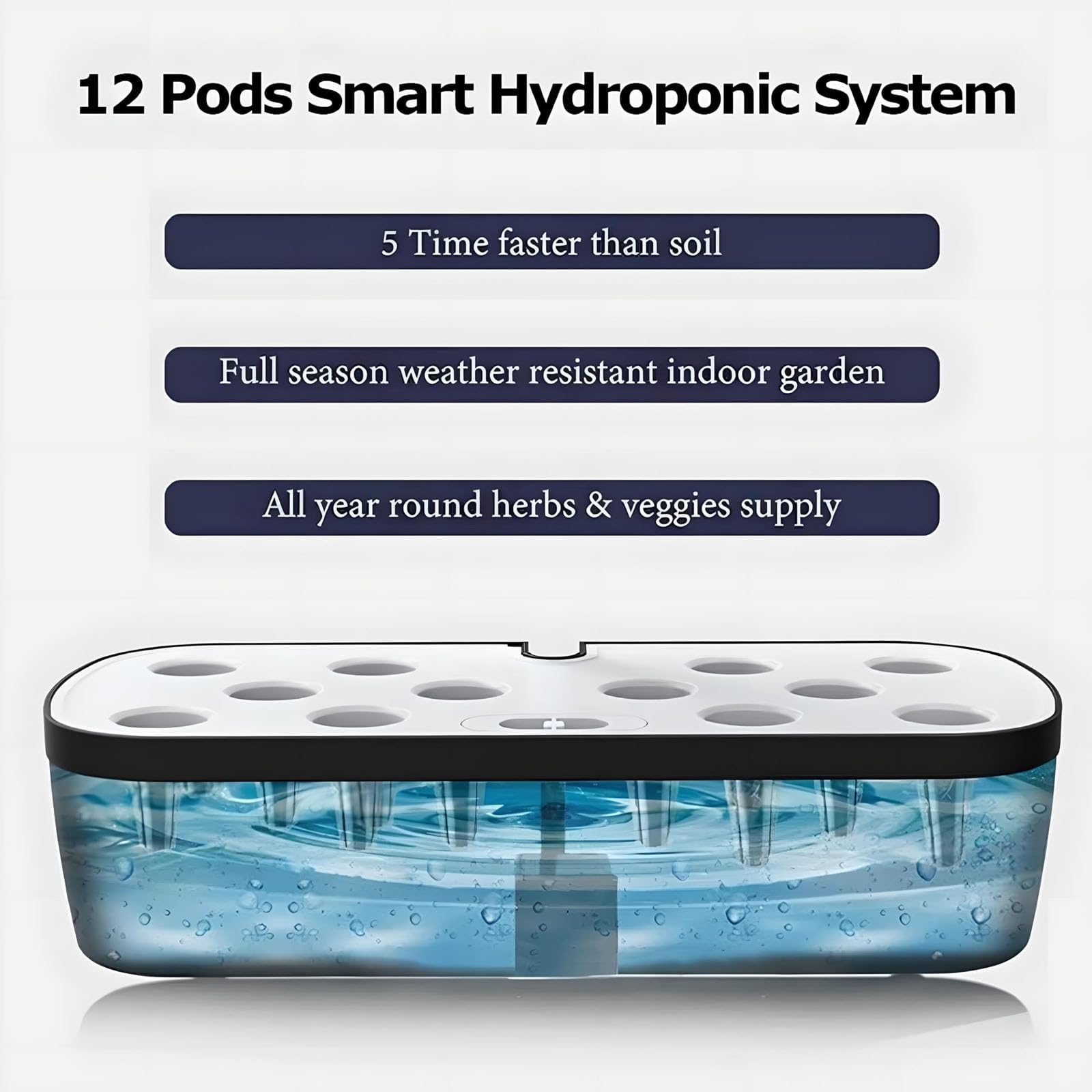 Zestaw Do Uprawy Hydroponicznej 12 Doniczek, 4L Inteligentny Ogród Ziołowy Do Wnętrz Z 20W Lampą Led Do Uprawy, Timerem, Automatyczną Pompą Wodną, Regulowaną Wysokością Do Warzyw I Owoców white
