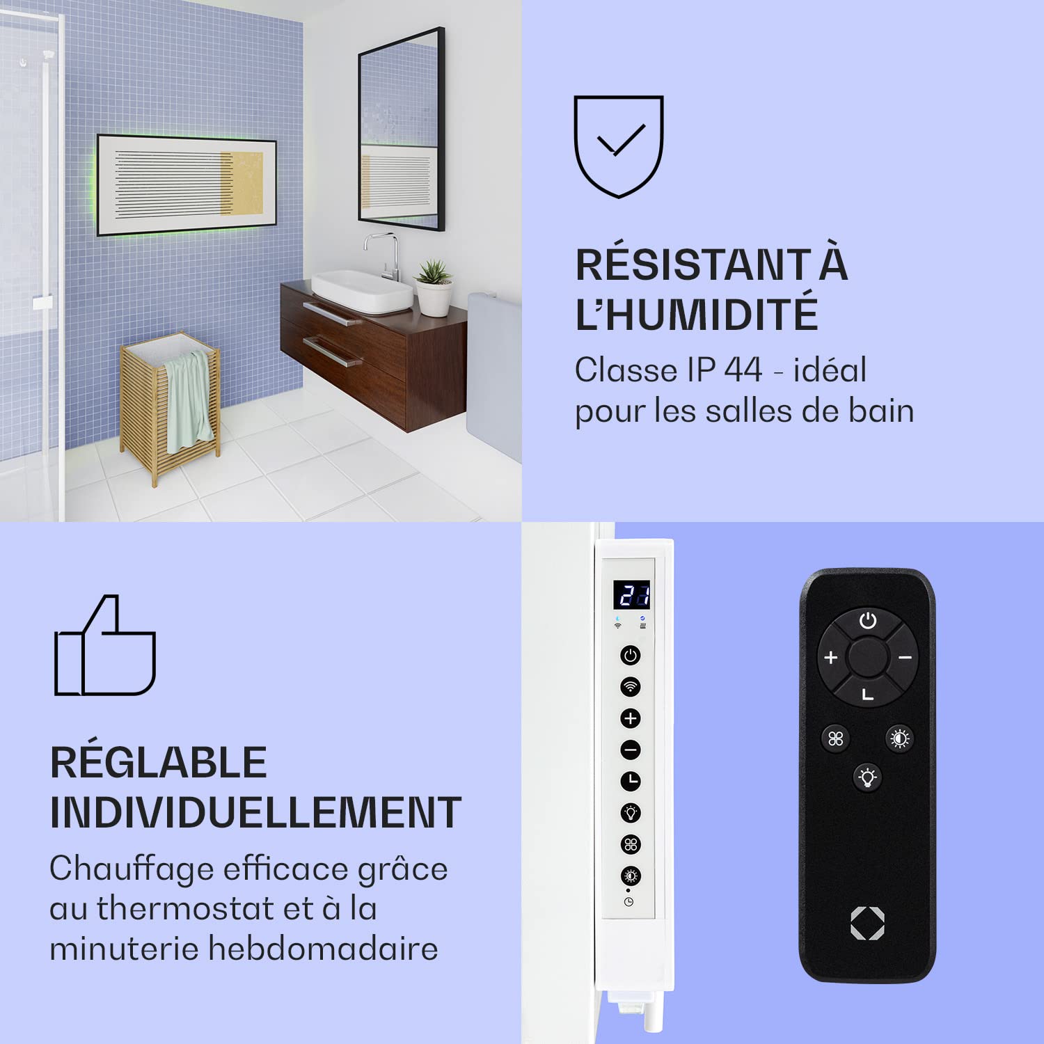 Klarstein Radiateurs Chauffage Radiant Electrique IP44, Chauffage salle de bain infrarouge Intelligent WiFi et App, Radiateur Electrique Mural 1000W, Heater avec Détection Fenêtre Ouverte, Thermostat