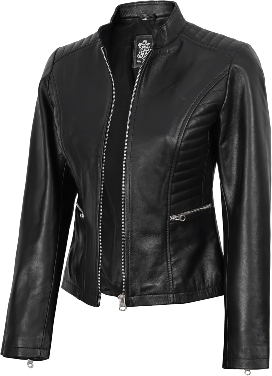 fjackets Leather Jacket Women - Cafe Racer Style Real Lambskin Womens Leather Jackets Stylish Stand Collar Leather Jackets